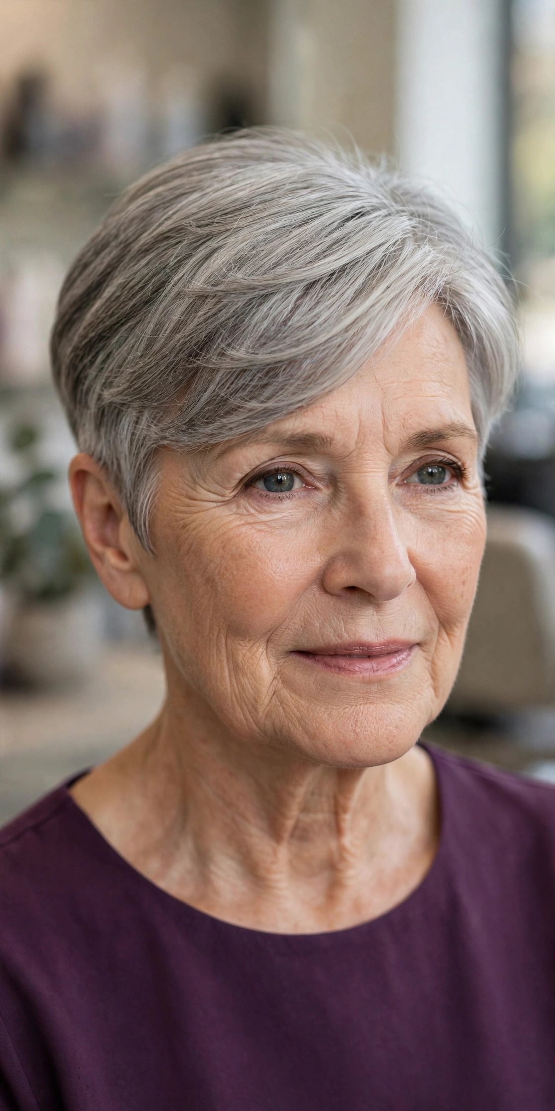 Easy Side-Swept Crop - classy haircut for a woman over 60 with effortless style