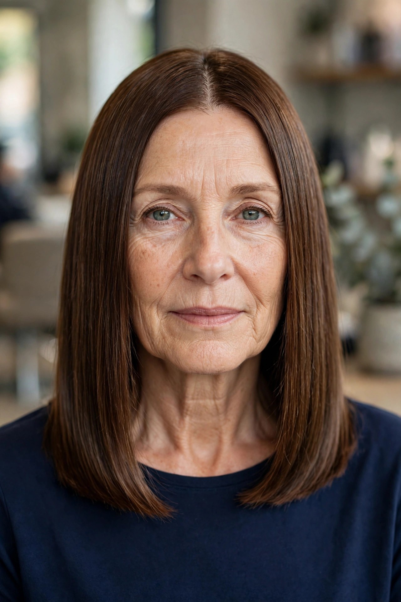 Classic Sleek Collarbone Lob - collarbone length hairstyle for a woman over 50