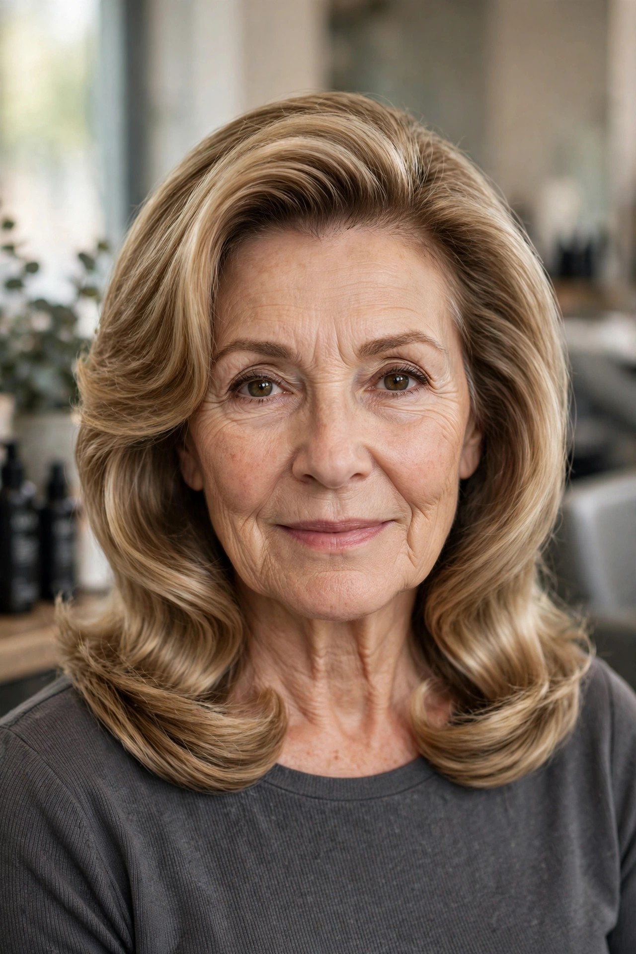 Smooth Blowout Collarbone Style - collarbone length hairstyle for a woman over 50
