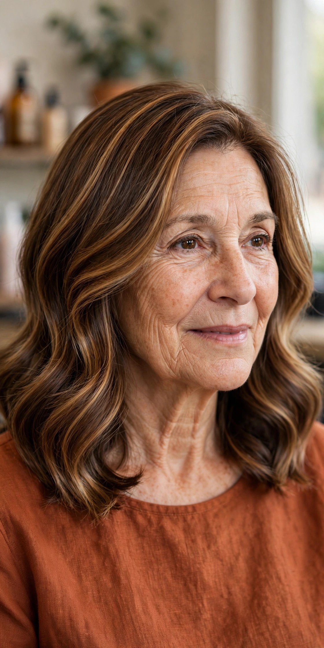 Collarbone Lob with Balayage Shine - collarbone length hairstyle for a woman over 50