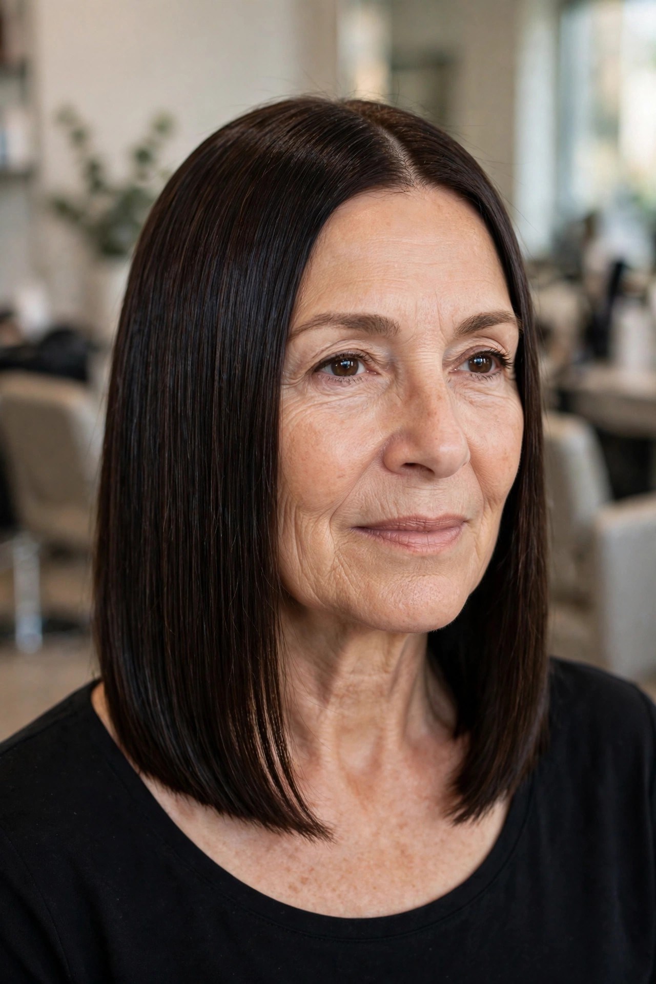 Blunt Collarbone Cut with a Gloss Finish - collarbone length hairstyle for a woman over 50