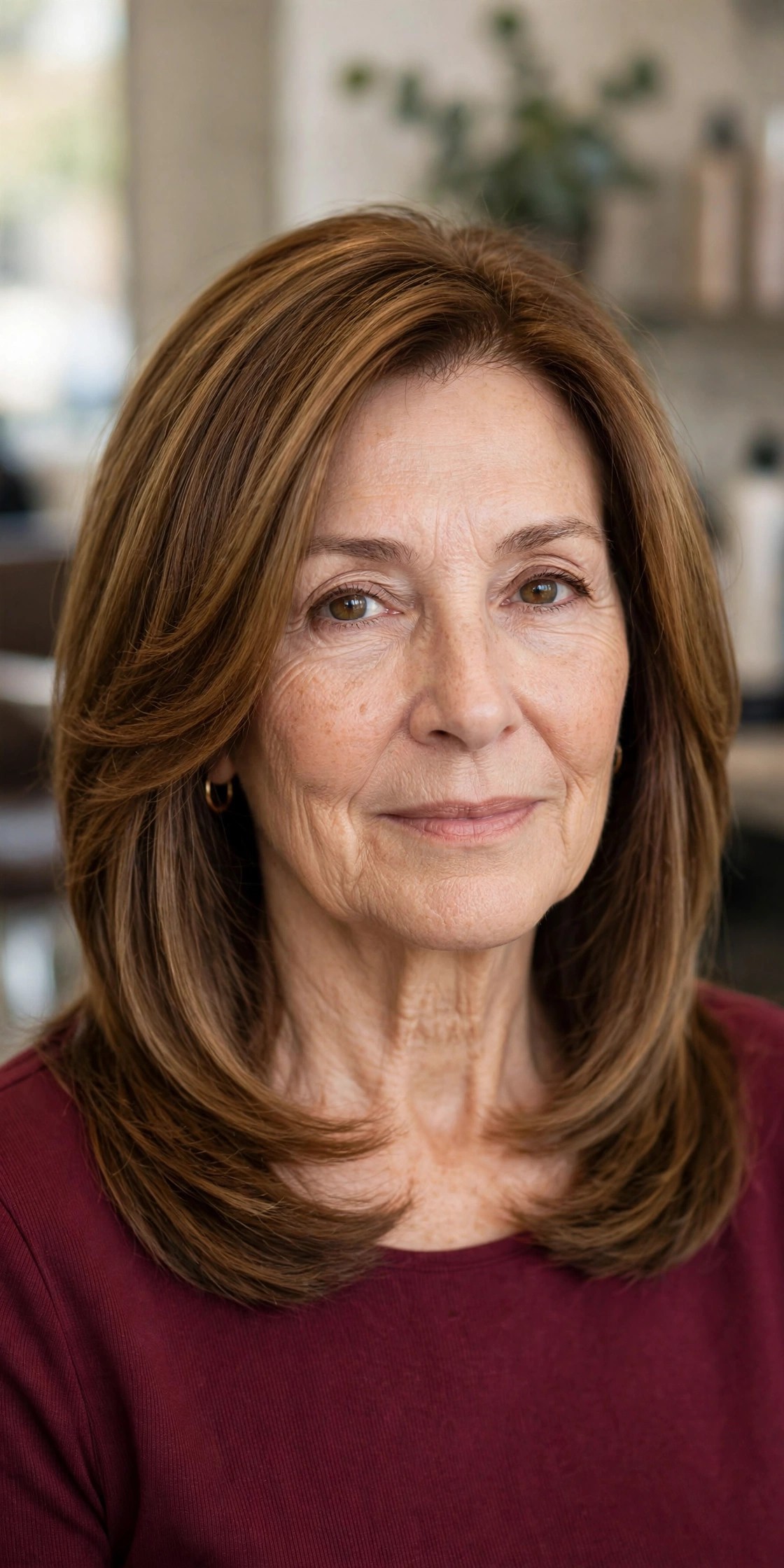 Layered Midi with Face-Framing Pieces - collarbone length hairstyle for a woman over 50