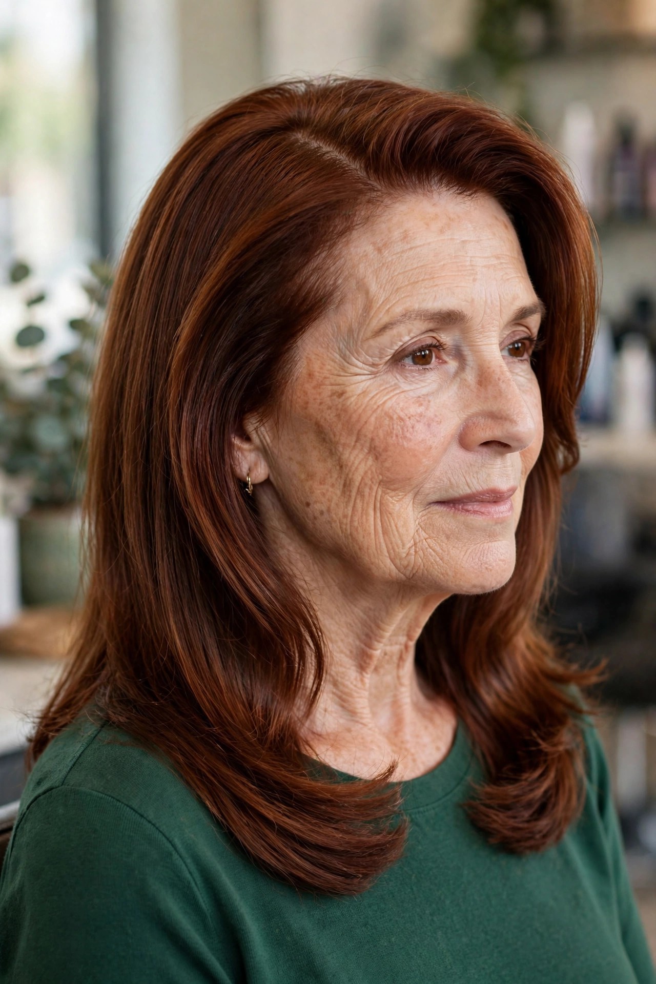 Deep Side-Part Collarbone Style with a Gloss Finish - collarbone length hairstyle for a woman over 50