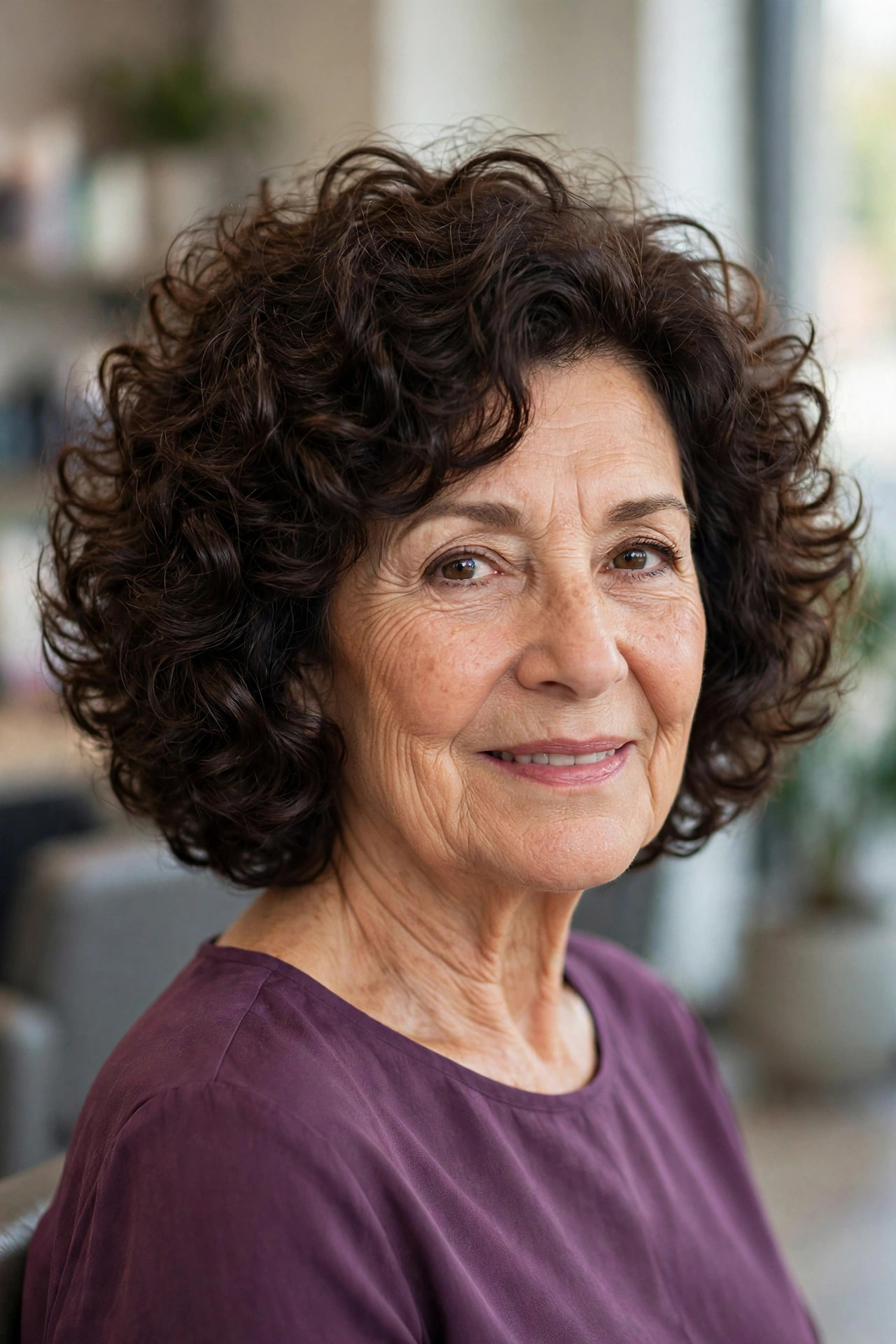 Voluminous Curly Bob for Thick Curls - curly bob hairstyle for a woman over 50 with defined curls