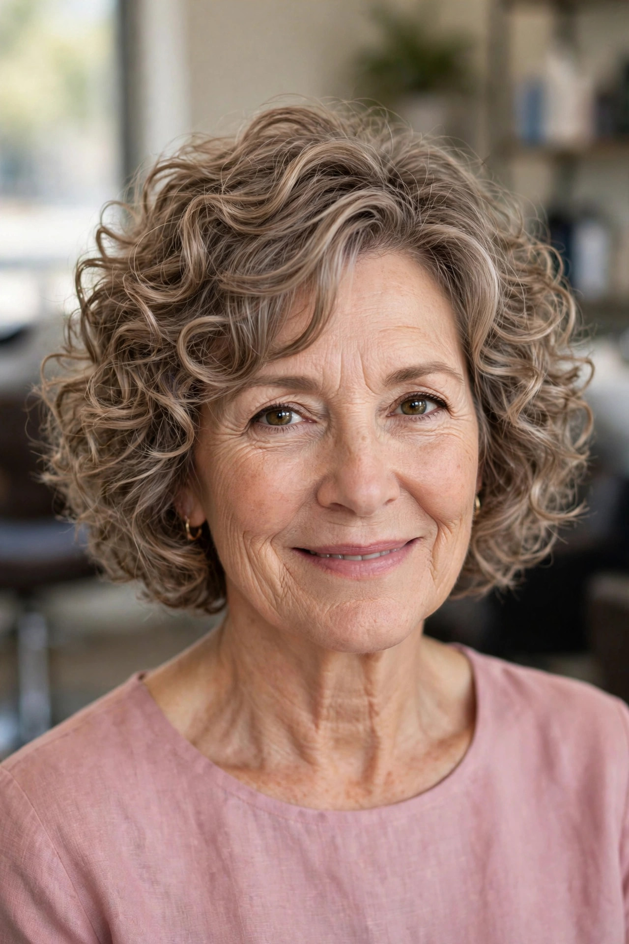 Layered Curly Bob for Fine Curls - curly bob hairstyle for a woman over 50 with defined curls