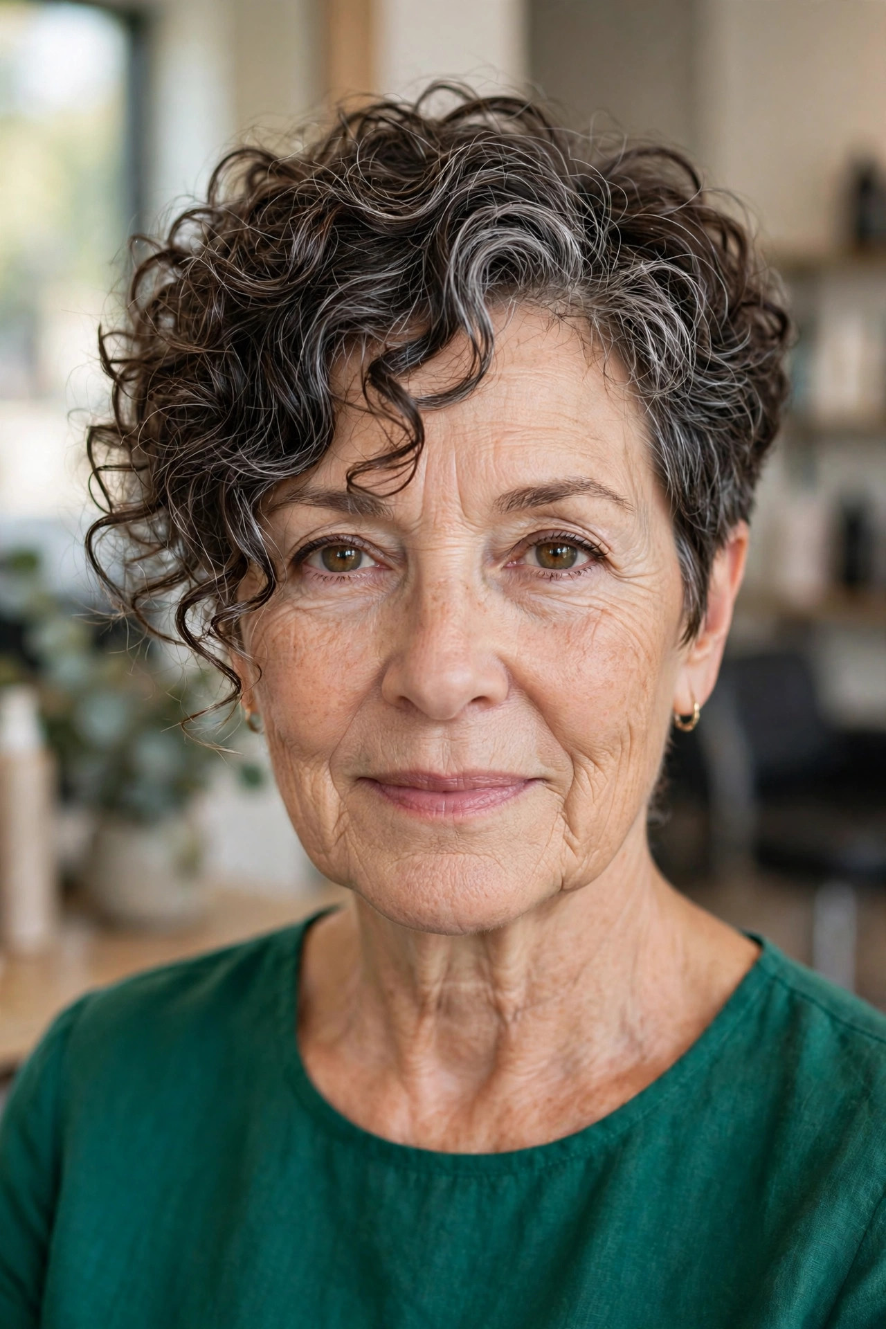Short Curly Pixie Bob - curly bob hairstyle for a woman over 50 with defined curls