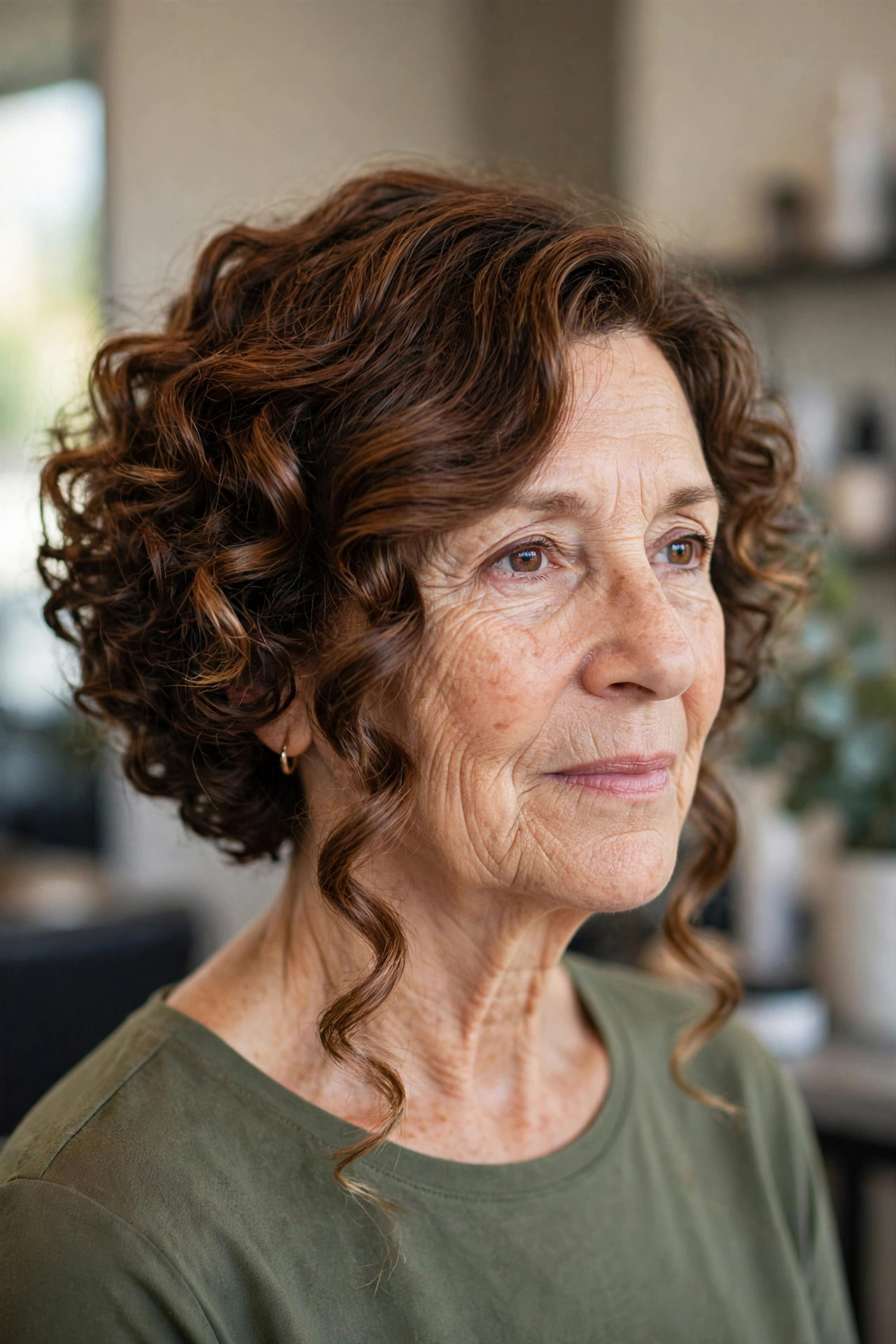 Inverted Curly Bob - curly bob hairstyle for a woman over 50 with defined curls