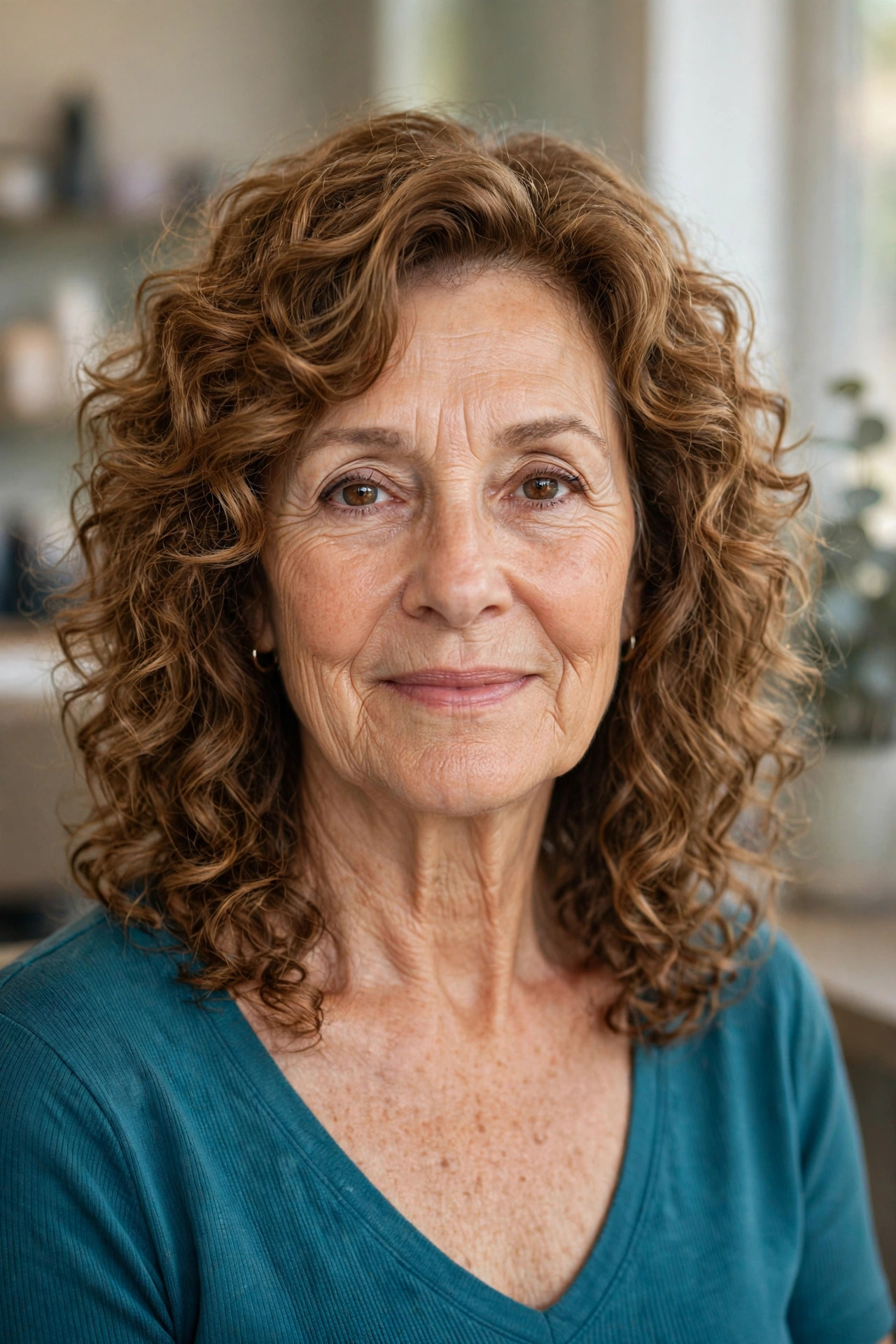 Collarbone-Length Curly Bob - curly bob hairstyle for a woman over 50 with defined curls