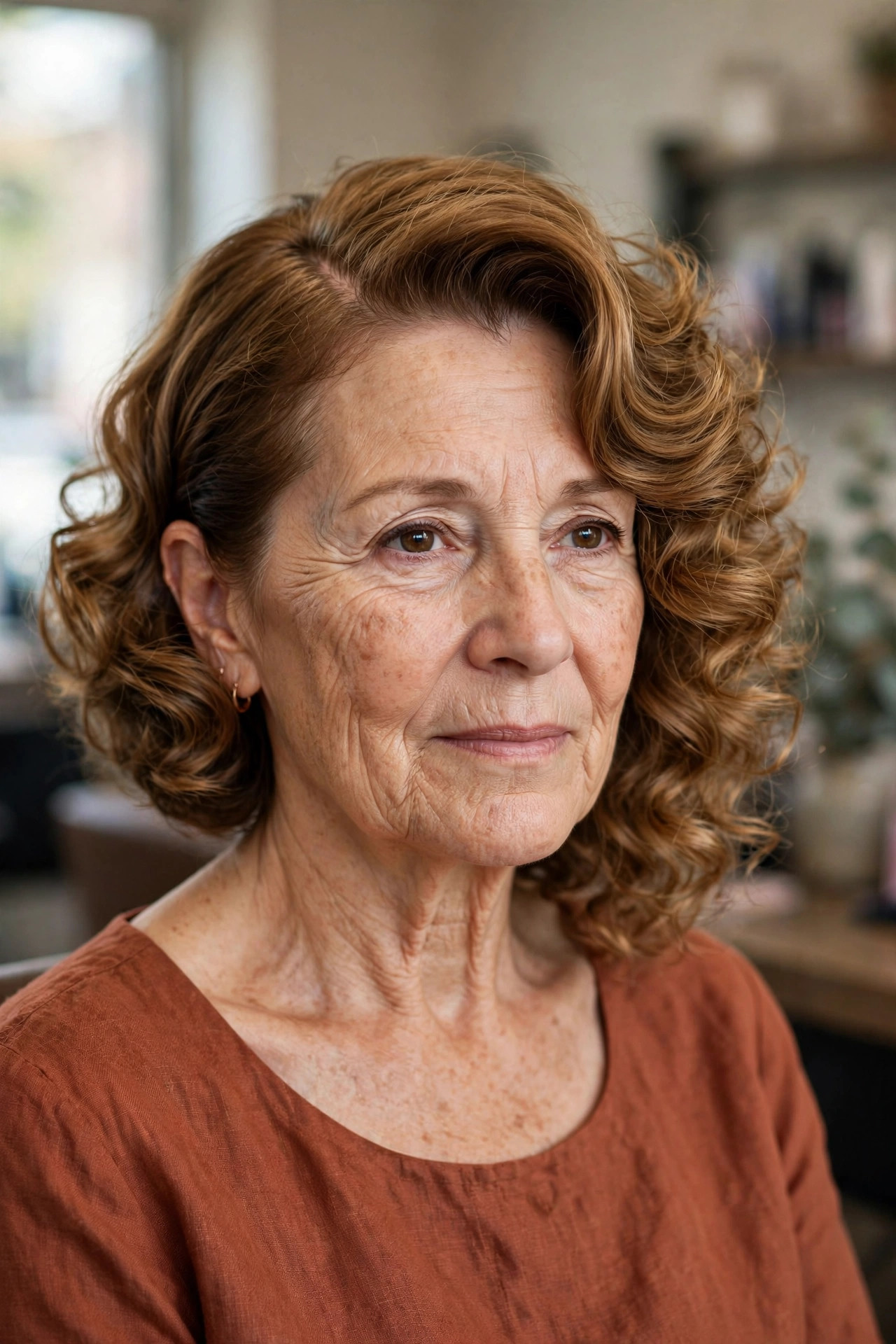 Side-Parted Curly Bob - curly bob hairstyle for a woman over 50 with defined curls