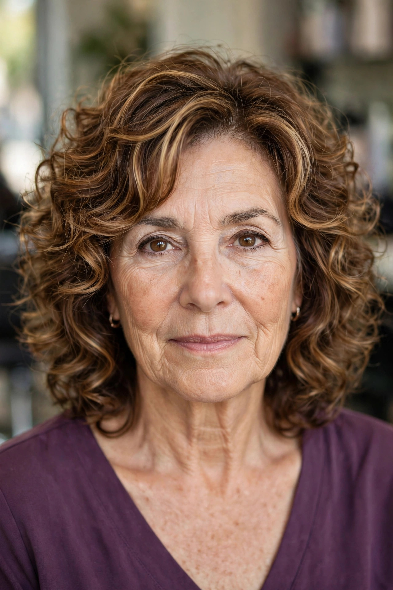 Medium Layered Curls with Face-Framing Highlights - curly hairstyle for a woman over 50 embracing natural texture