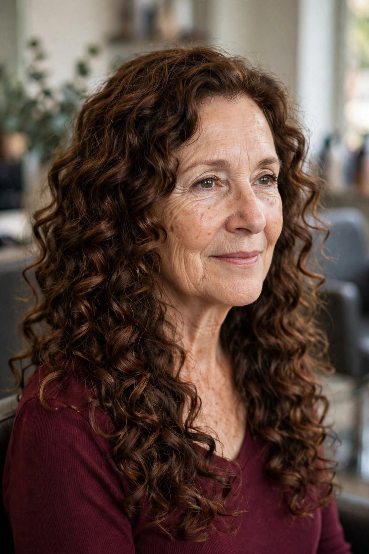 Long Curls with Long Layers - curly hairstyle for a woman over 50 embracing natural texture