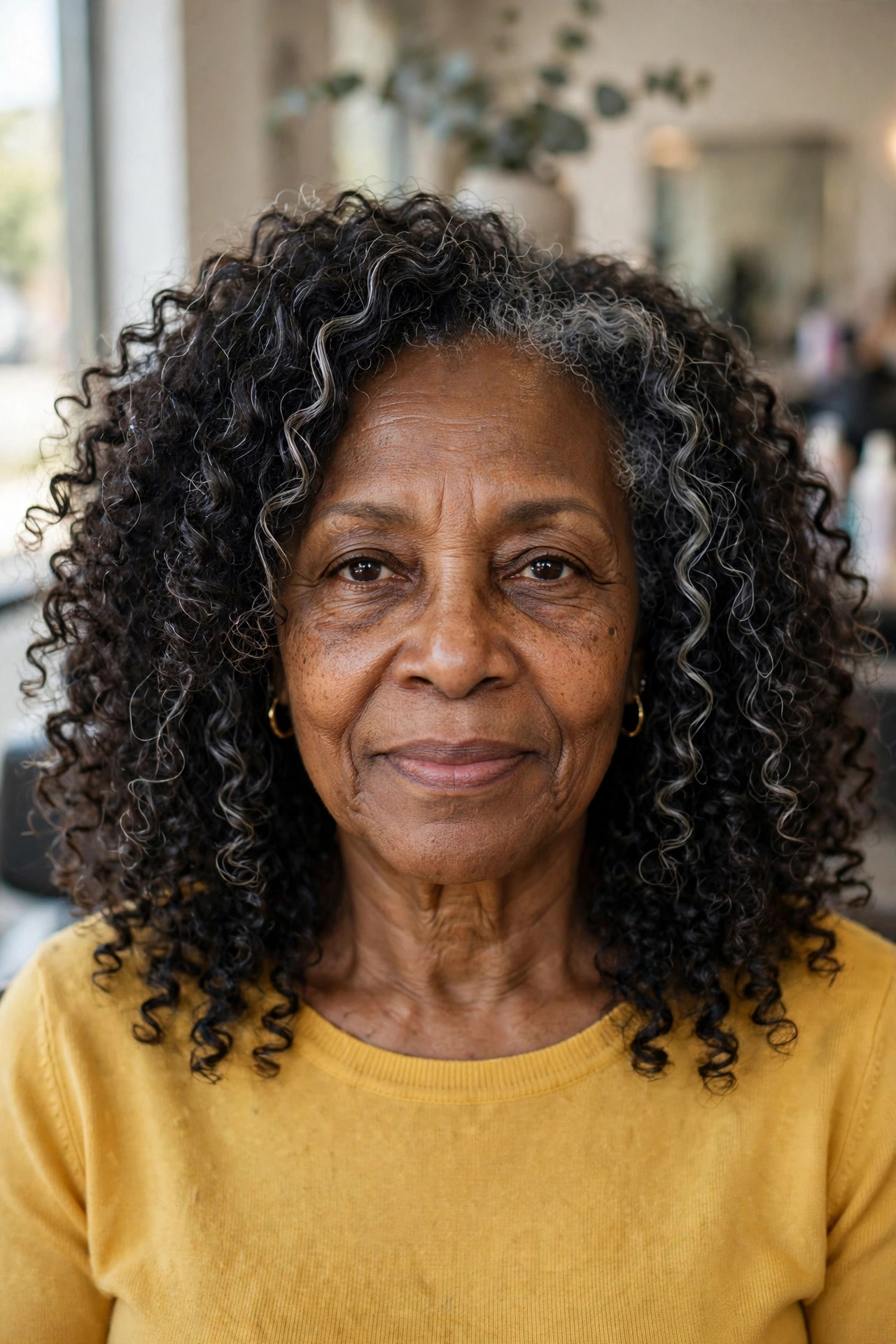 Voluminous Natural Curls and Coils - curly hairstyle for a woman over 50 embracing natural texture