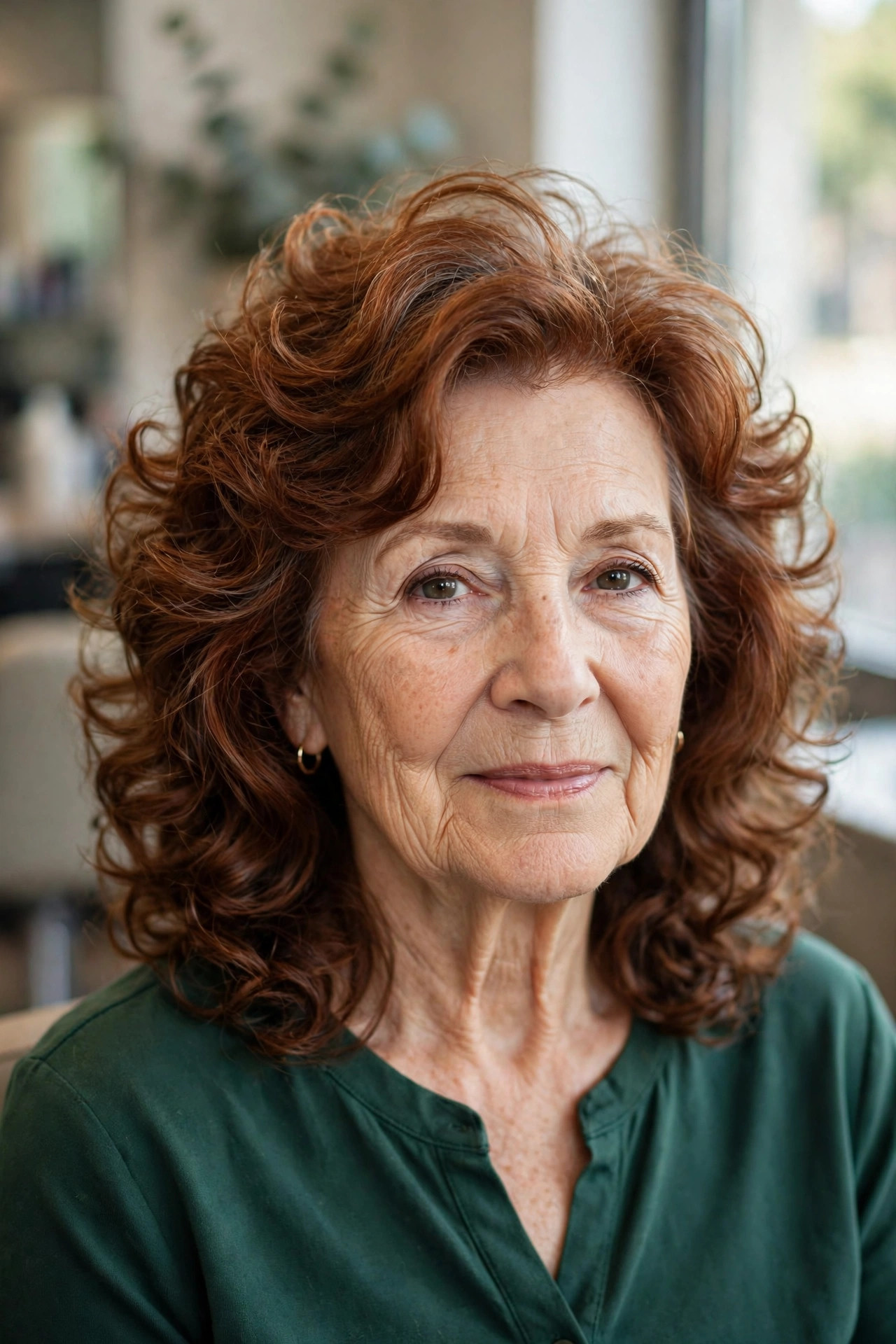 Medium Curly Layers with Crown Bounce - curly hairstyle for a woman over 60 with natural bounce