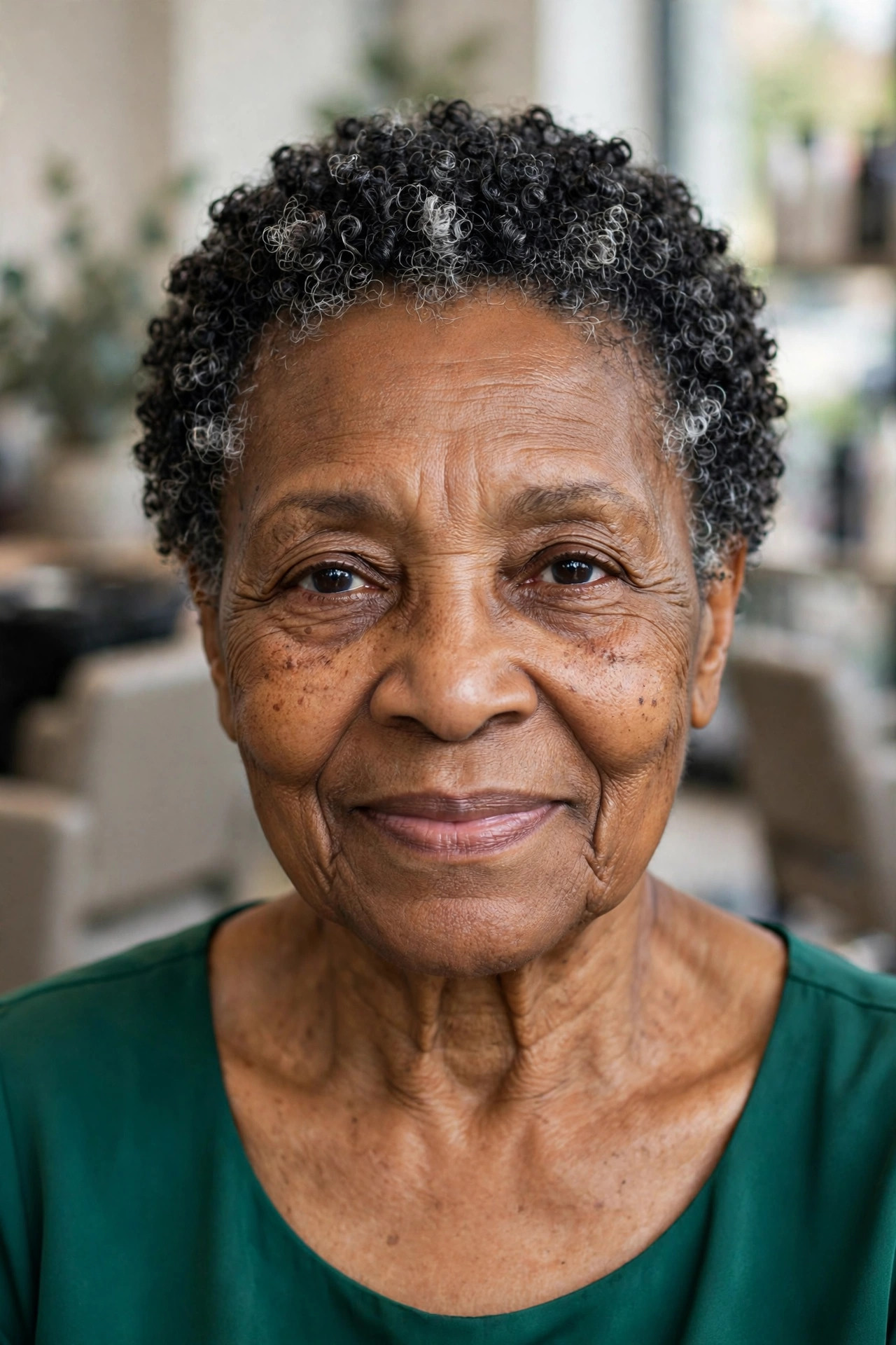 Defined Coily Wash-and-Go Crop - curly hairstyle for a woman over 60 with natural bounce