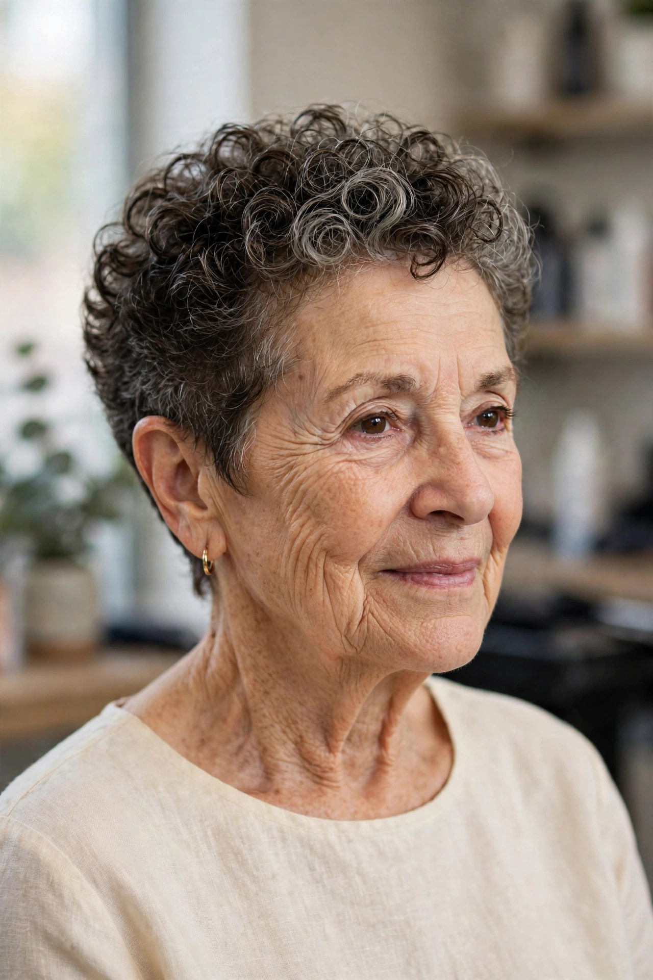 Short Curly Crop with a Tapered Nape - curly hairstyle for a woman over 60 with natural bounce