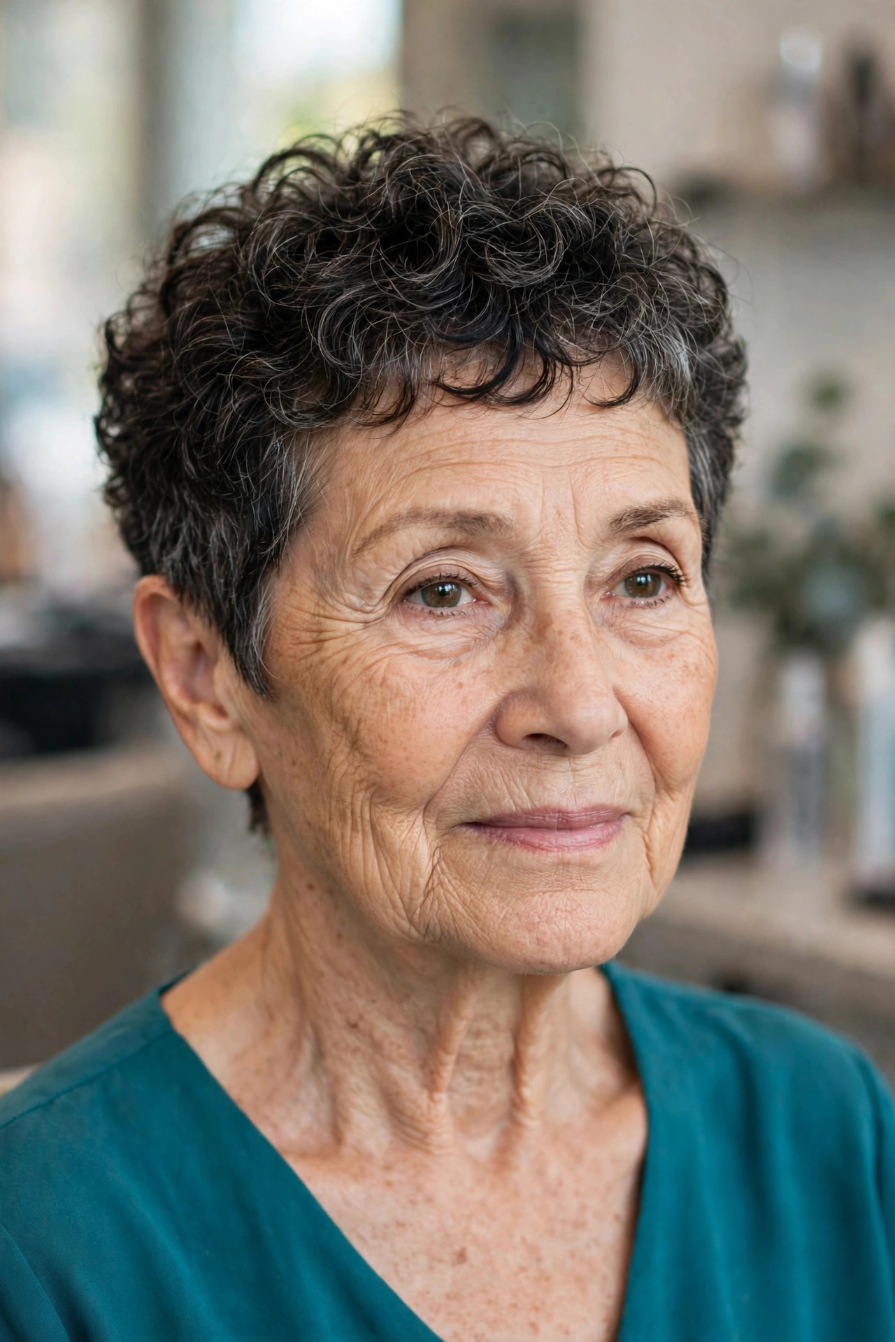 Curly Pixie for Humid Climates - easy care short hairstyle for women over 60 who travel