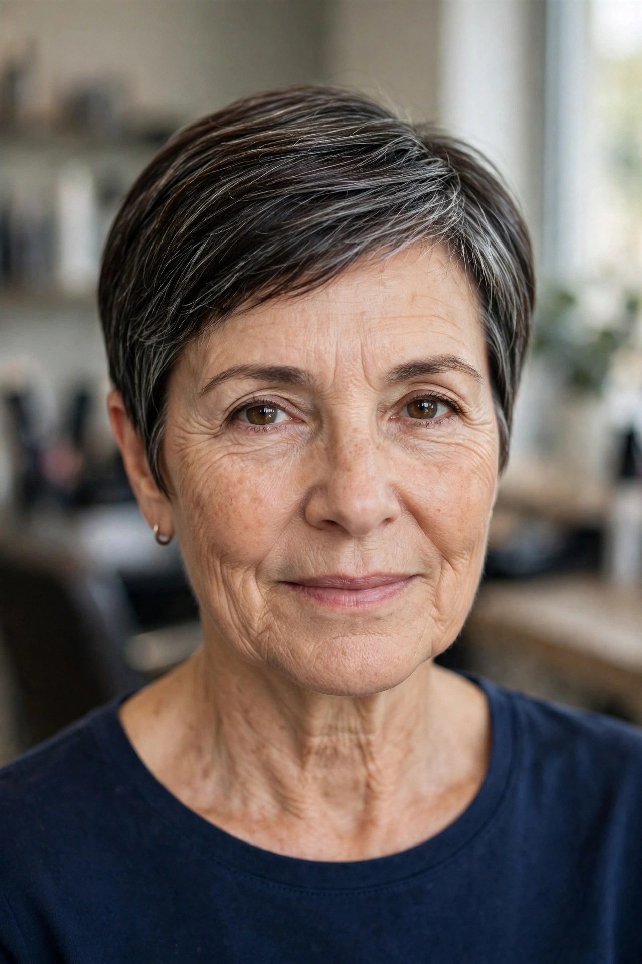 The 2-Minute Pixie Smooth-Over on a woman over 50 - easy everyday hairstyle
