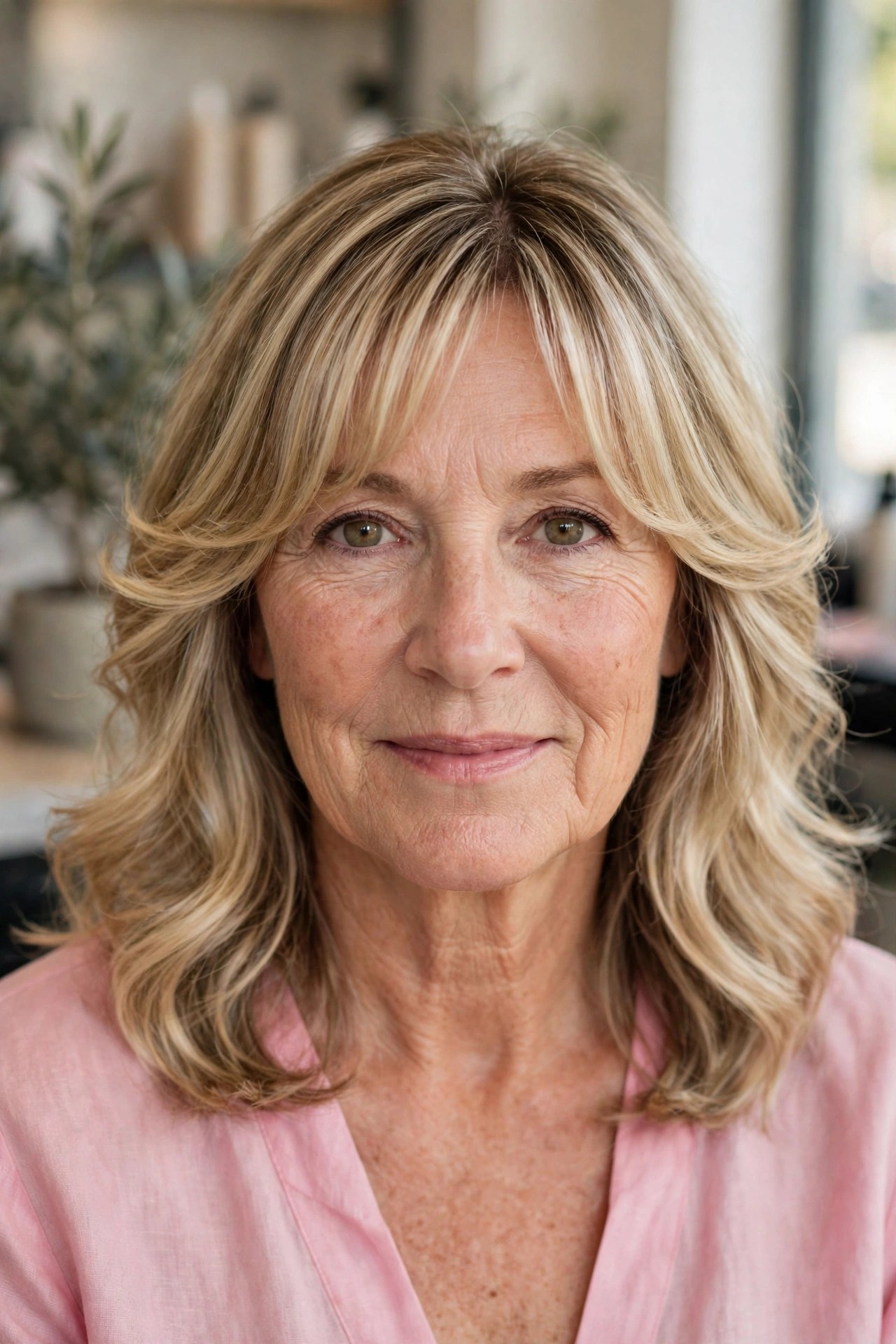 The Curtain-Bang Quick Curl-Away on a woman over 50 - easy everyday hairstyle