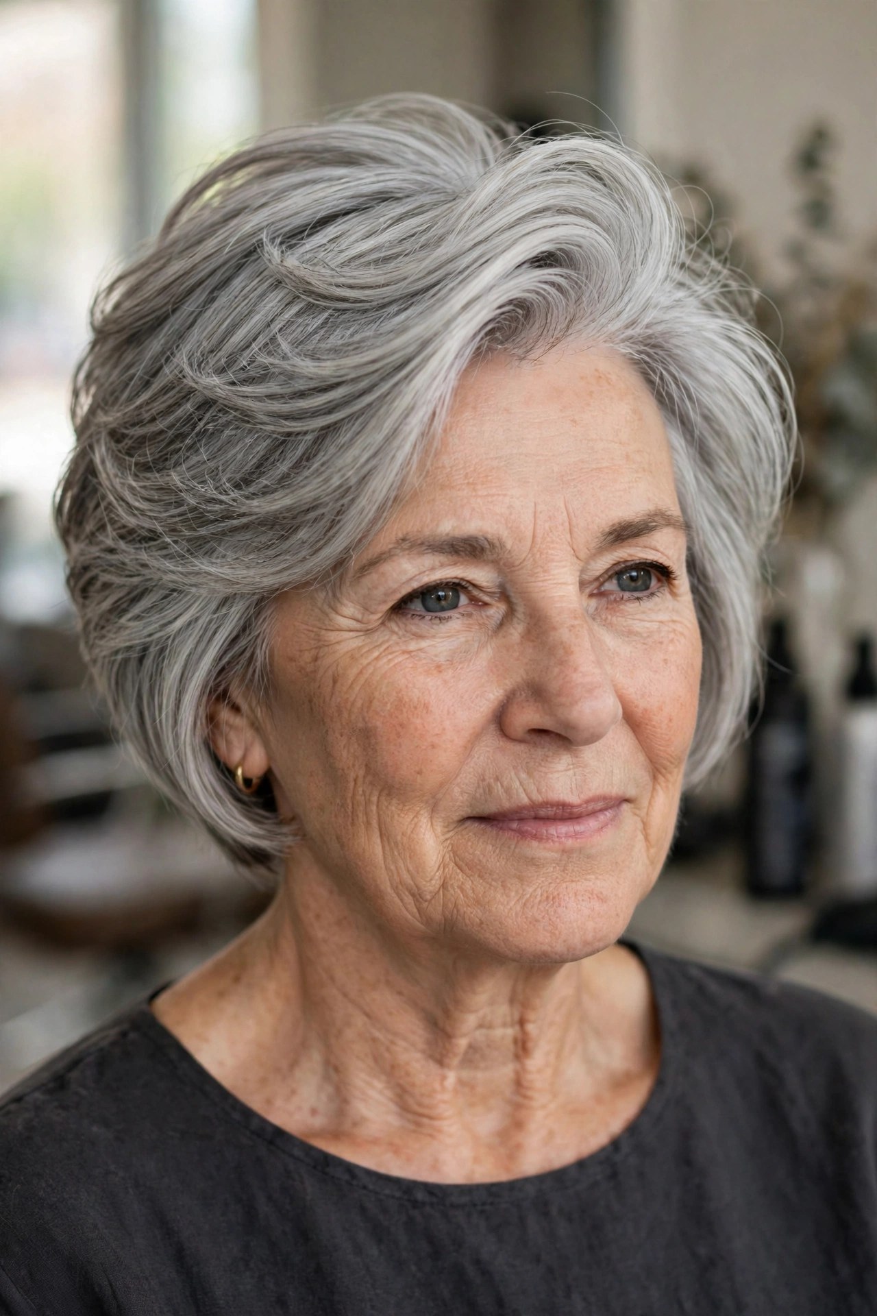 The Side-Part Volume Flip on a woman over 50 - easy everyday hairstyle