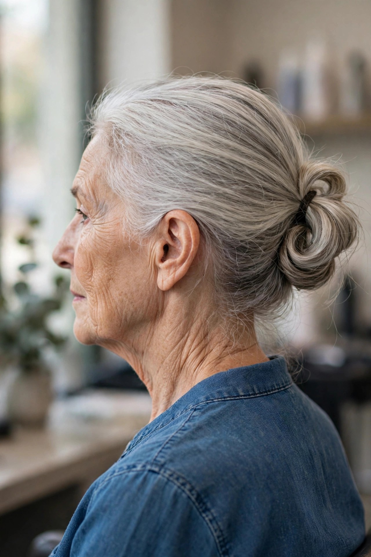 Two-Minute Loop Bun updo on a woman over 60