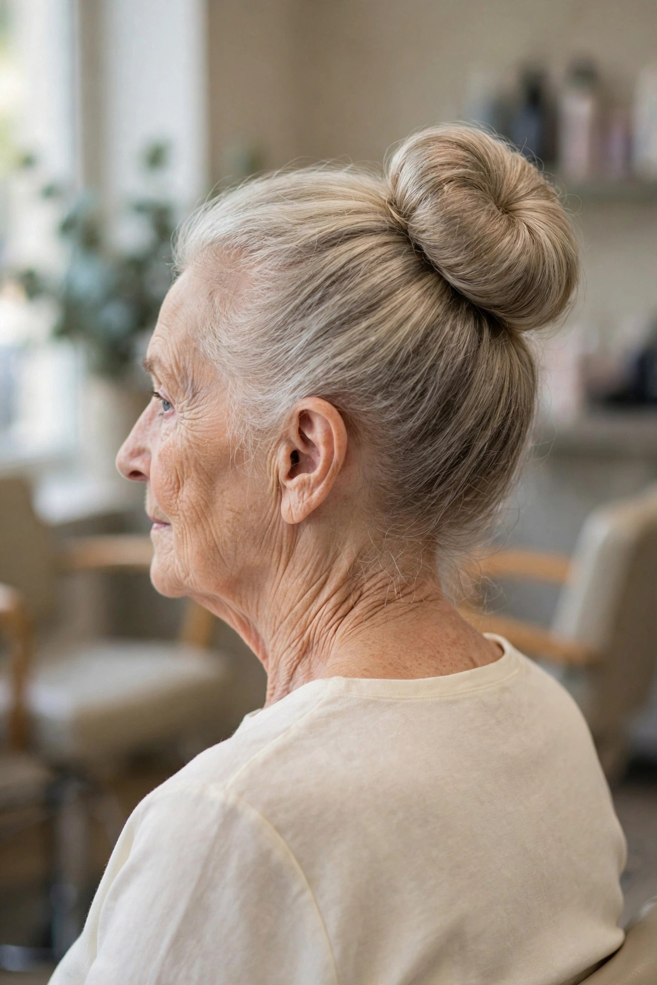 Donut Bun for Instant Fullness updo on a woman over 60