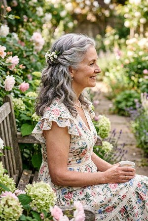 Woman over 70 with half-Up Twist for Days You Want Length Down — easy updo for long hair inspiration for women over 70