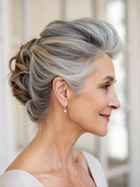 Woman over 70 with small Victory Roll Accent — easy short-hair updo inspiration for women over 70
