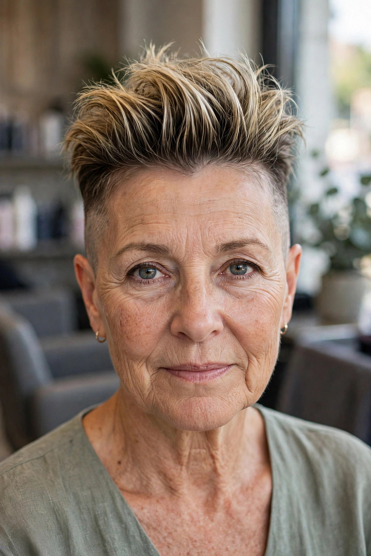 Faux Hawk with Closely Clipped Sides on a woman over 50 - edgy haircuts for women over 50