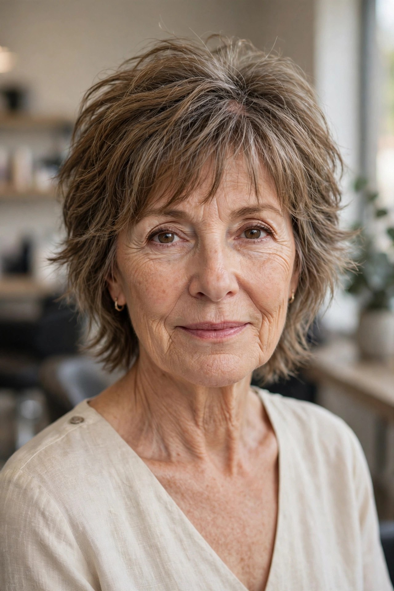 Short Wolf Cut with a Curtain Fringe on a woman over 50 - edgy haircuts for women over 50