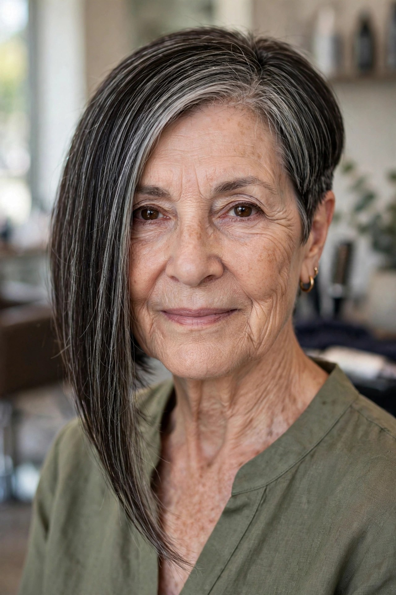 Asymmetric Bob with a Razor-Sharp Angle on a woman over 50 - edgy haircuts for women over 50