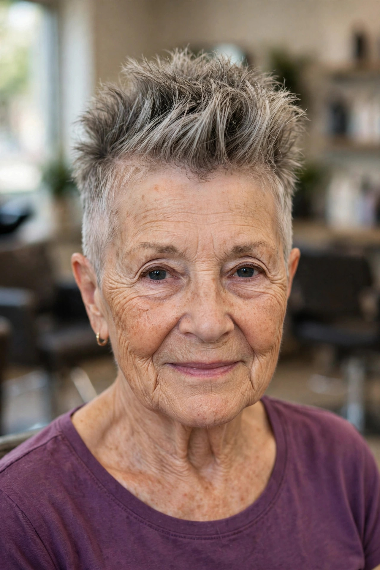 Textured Mohawk-Inspired Crop — edgy short haircut on a woman over 60