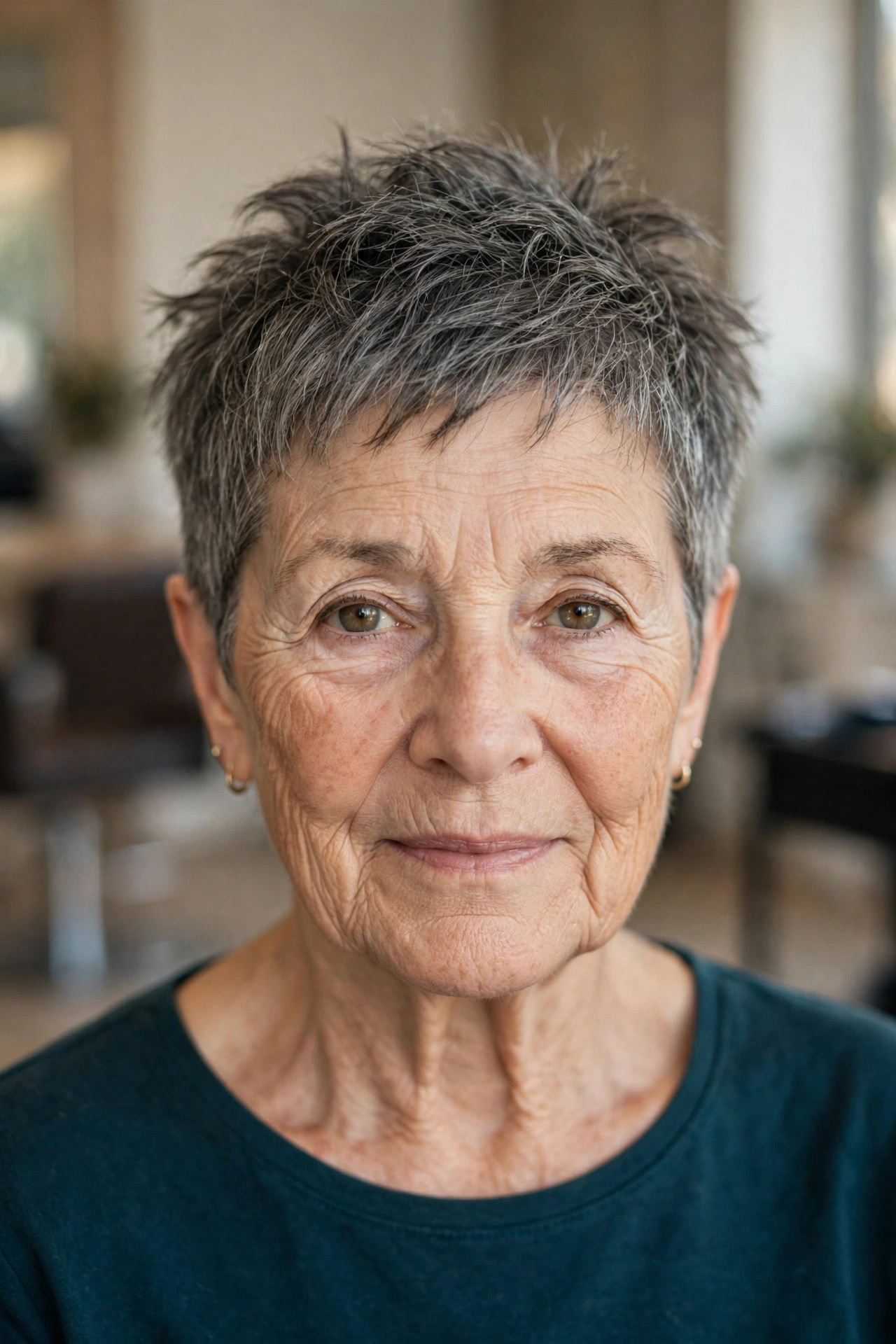 Choppy Disconnected Crop — edgy short haircut on a woman over 60