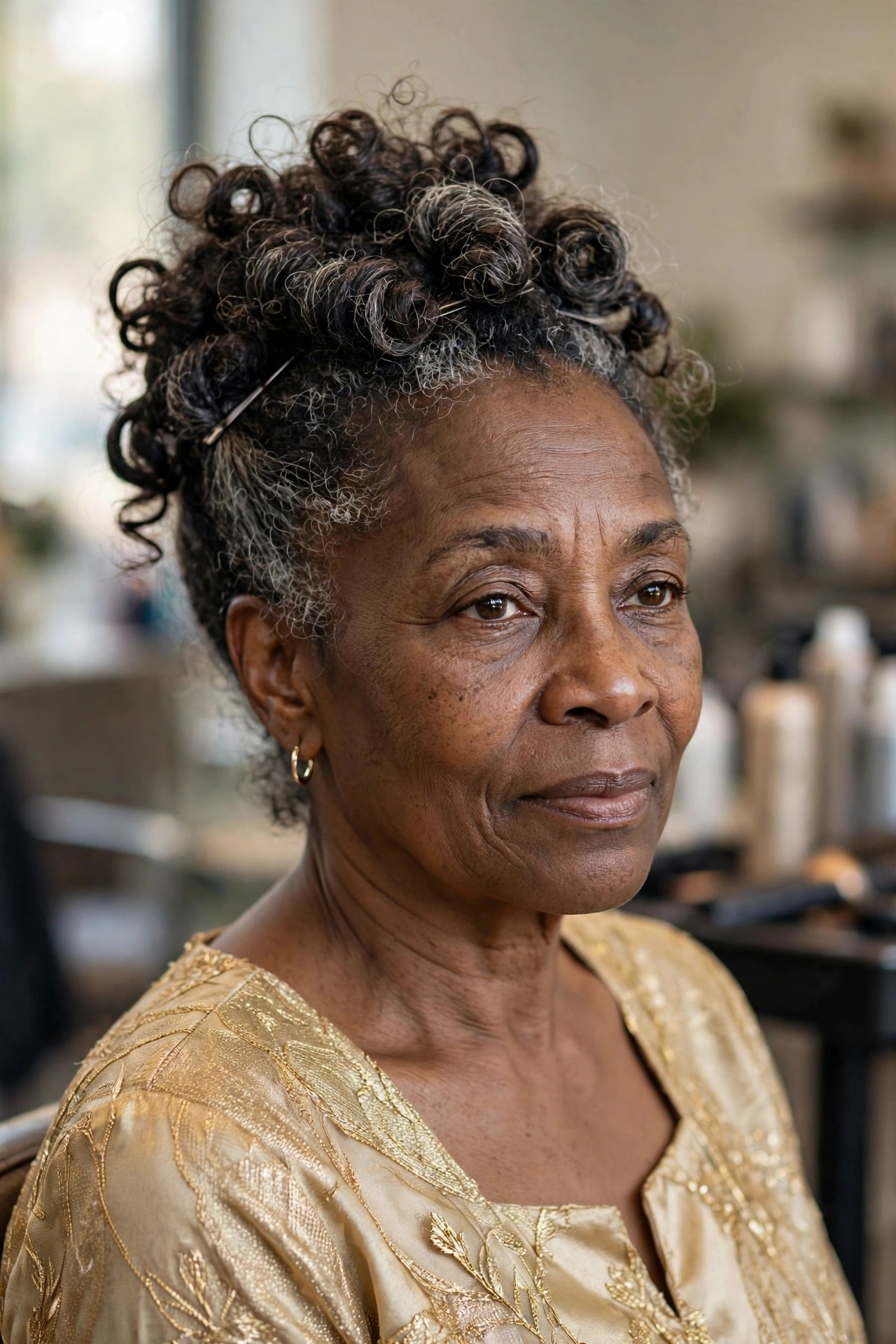 Curly Pinned Updo - elegant mother of the bride updo on a woman over 50