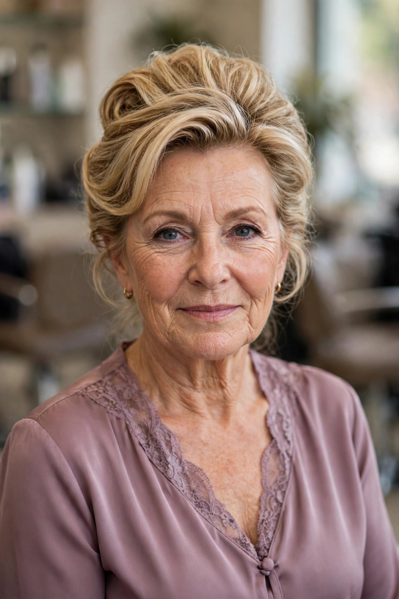 Bouffant Crown Updo - elegant mother of the bride updo on a woman over 50