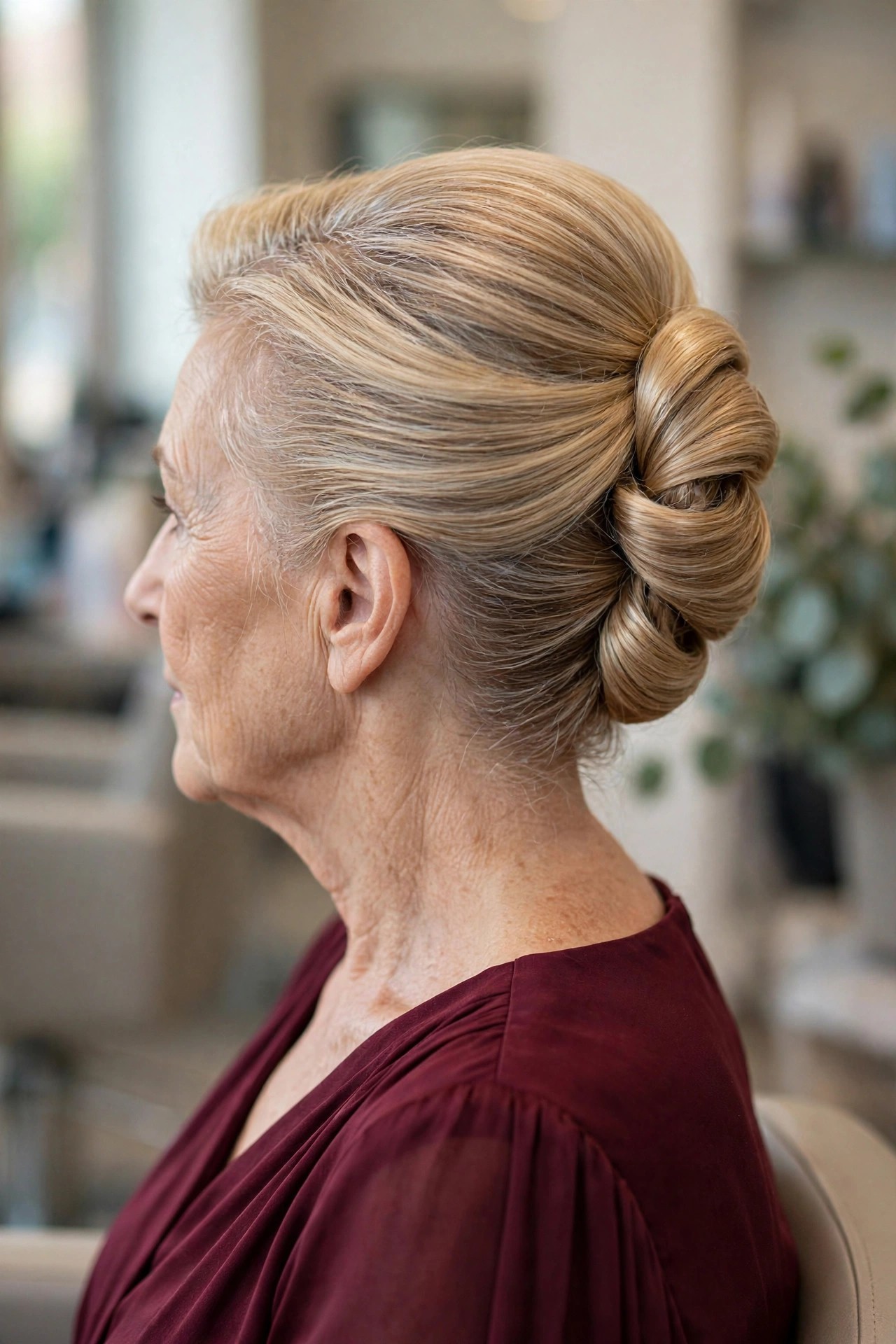 Elegant French Twist - elegant mother of the bride updo on a woman over 50