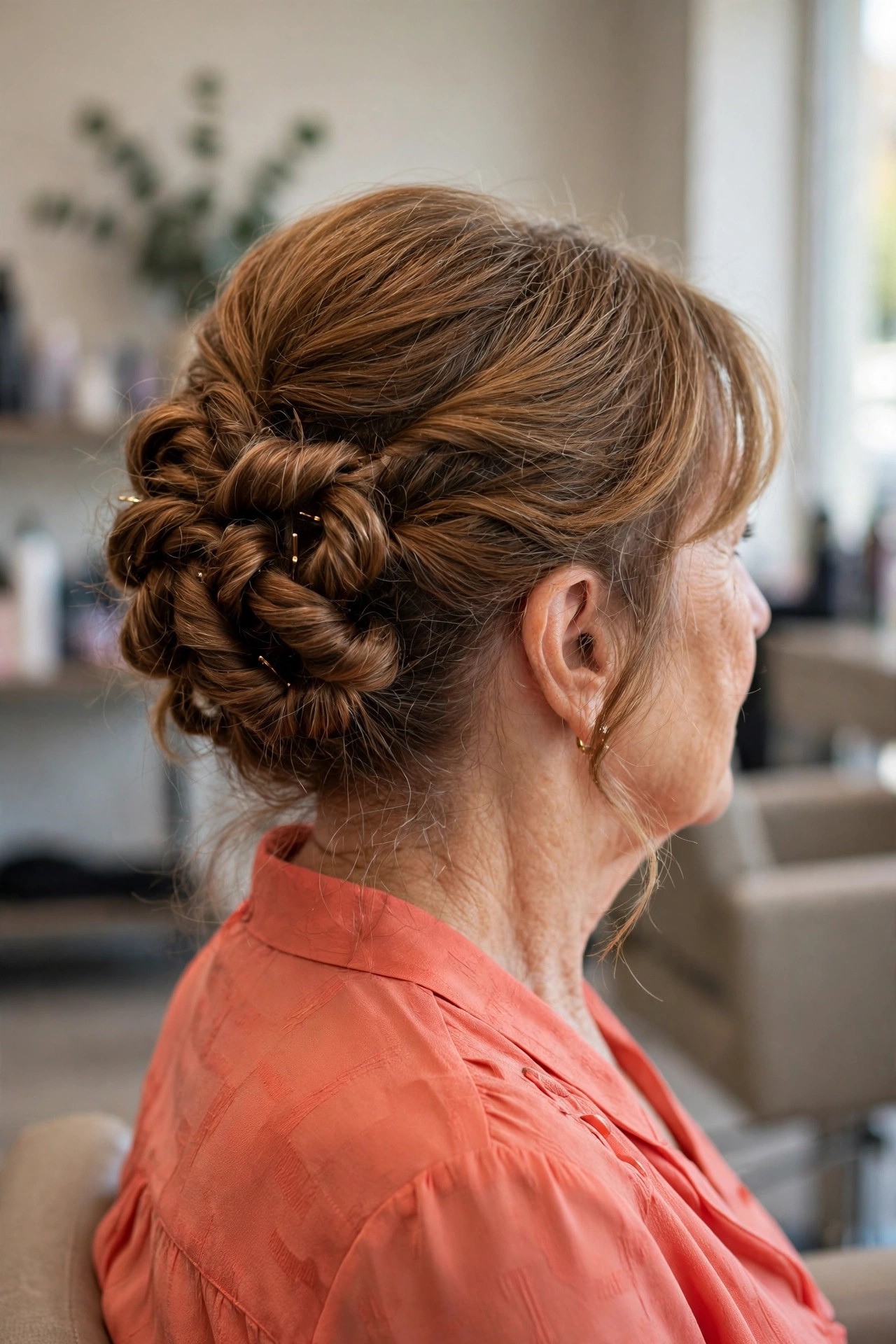 Twisted Updo for Shoulder-Length Hair - elegant mother of the bride updo on a woman over 50