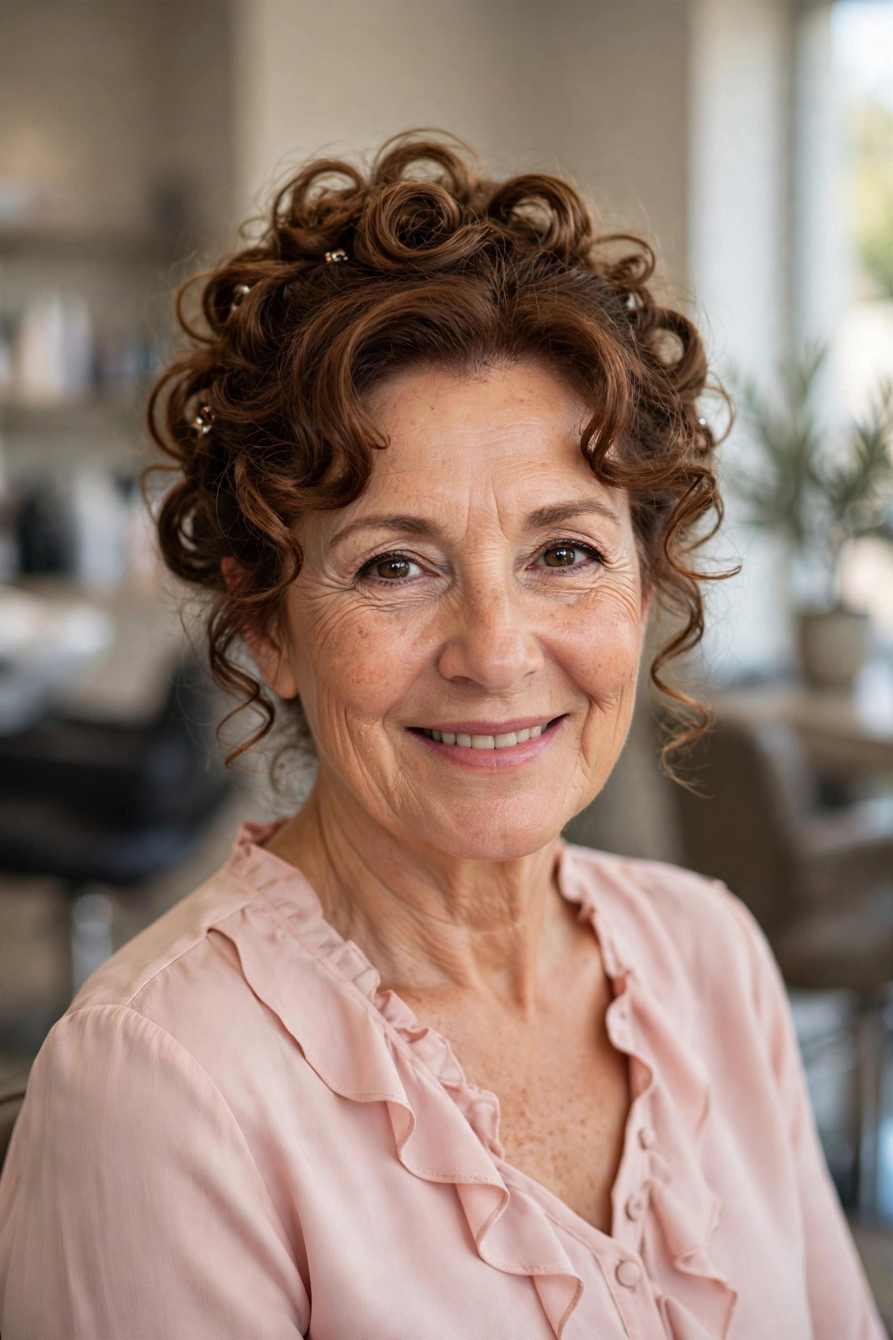 Soft Curled Updo - elegant mother of the bride updo on a woman over 50