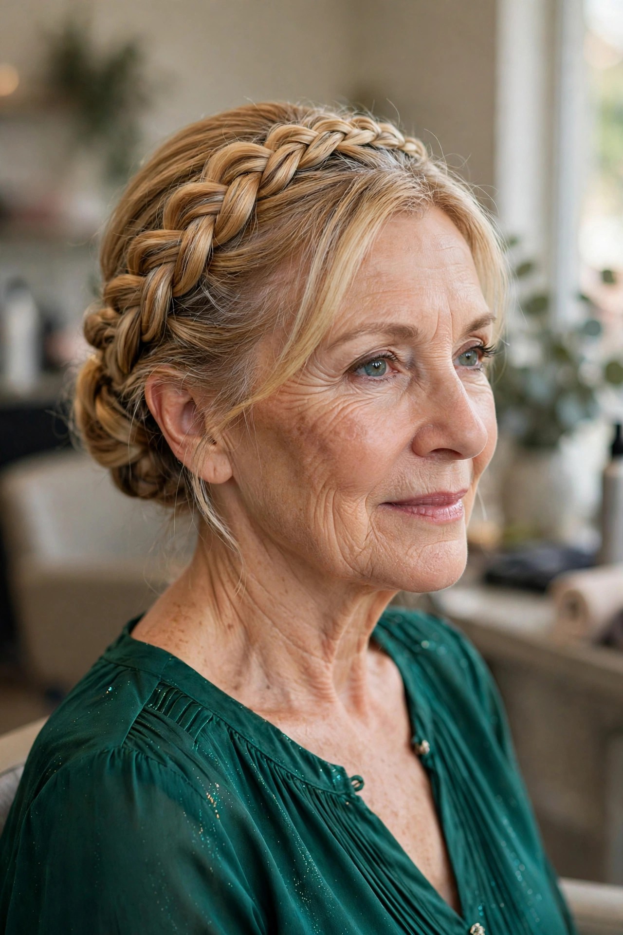 Braided Updo with a Crown Braid - elegant mother of the bride updo on a woman over 50