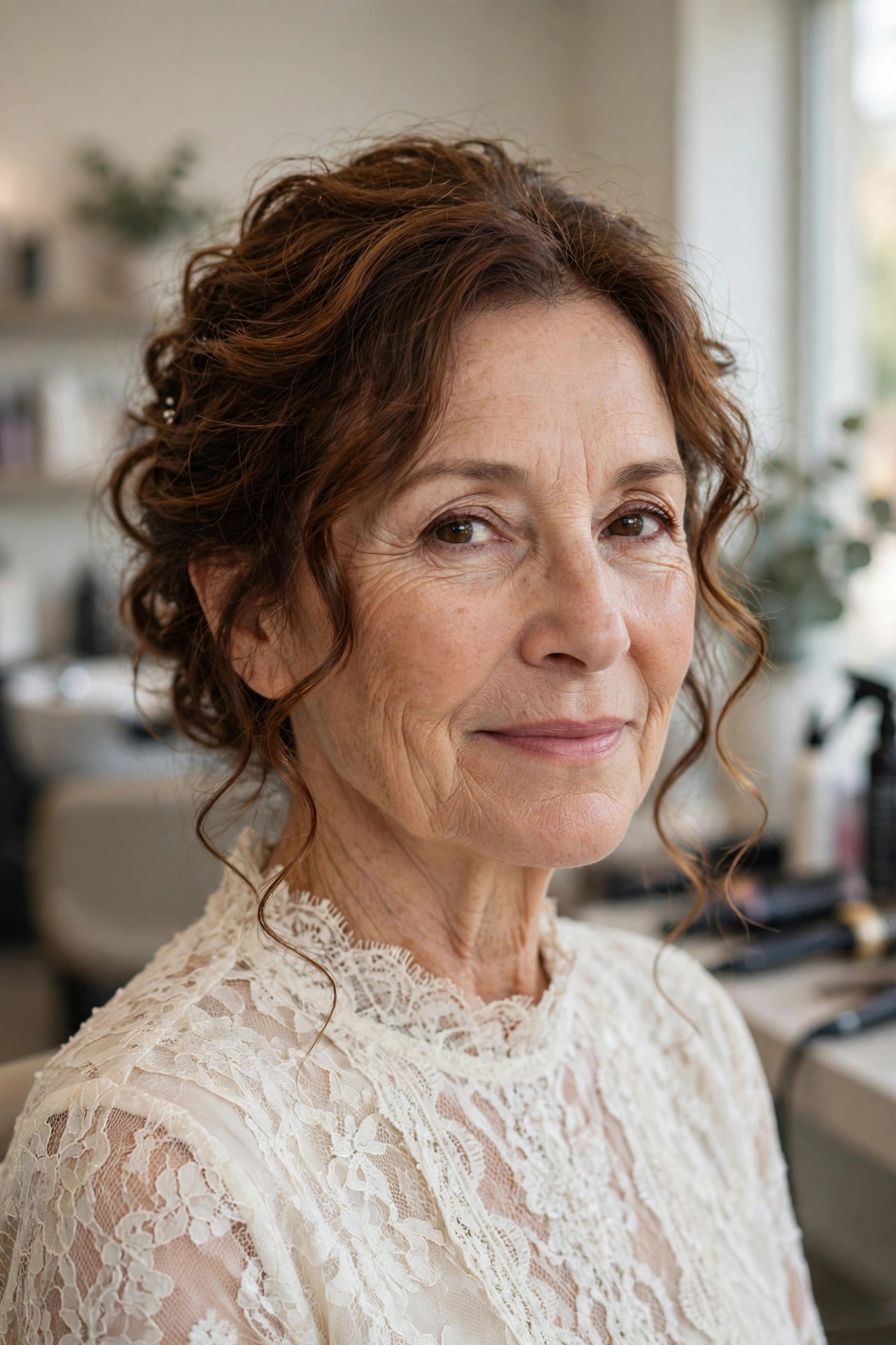 Loose Romantic Updo with Face-Framing Tendrils - elegant mother of the bride updo on a woman over 50