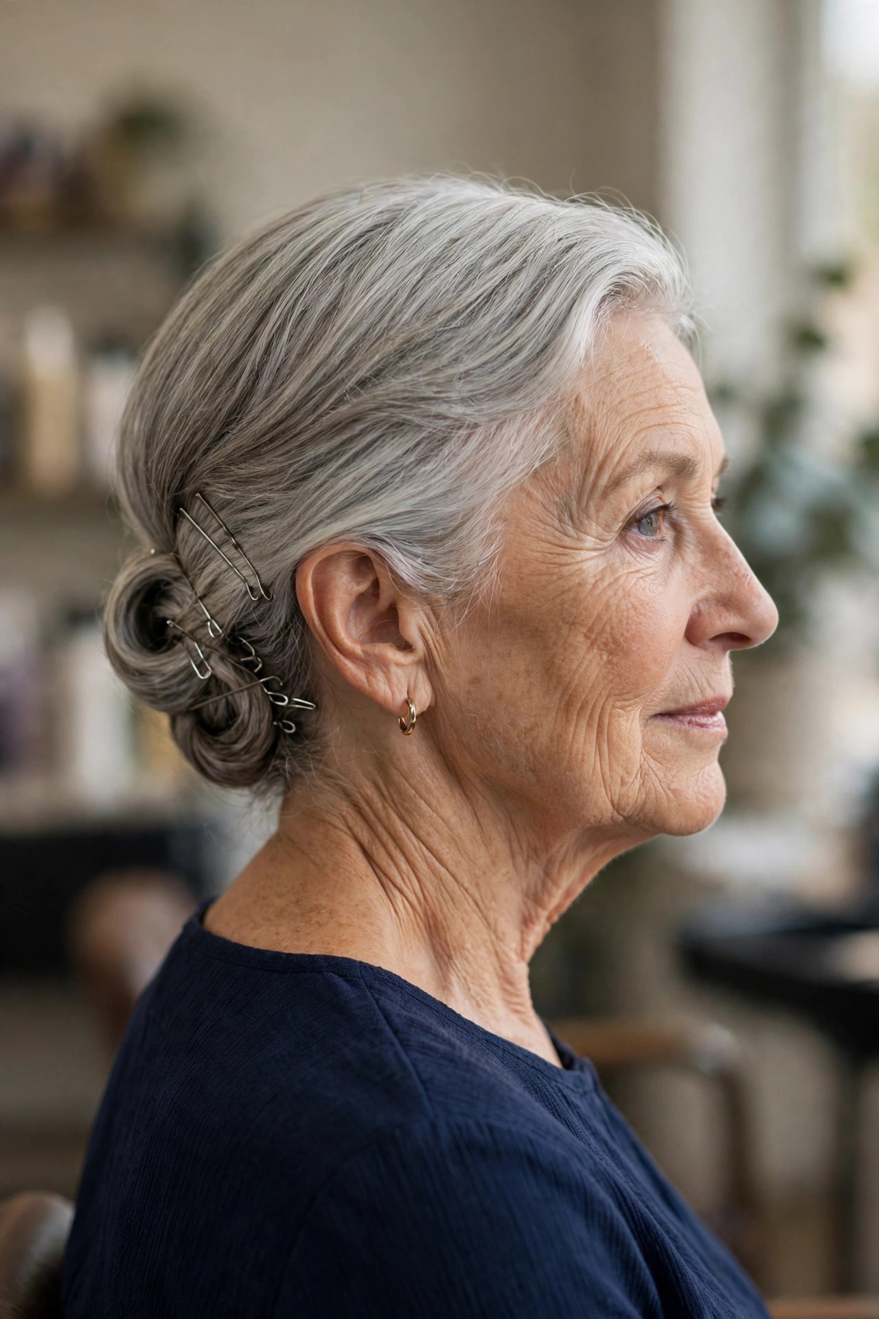 Classic Tucked Bob Faux Chignon - elegant updo for short hair woman over 60