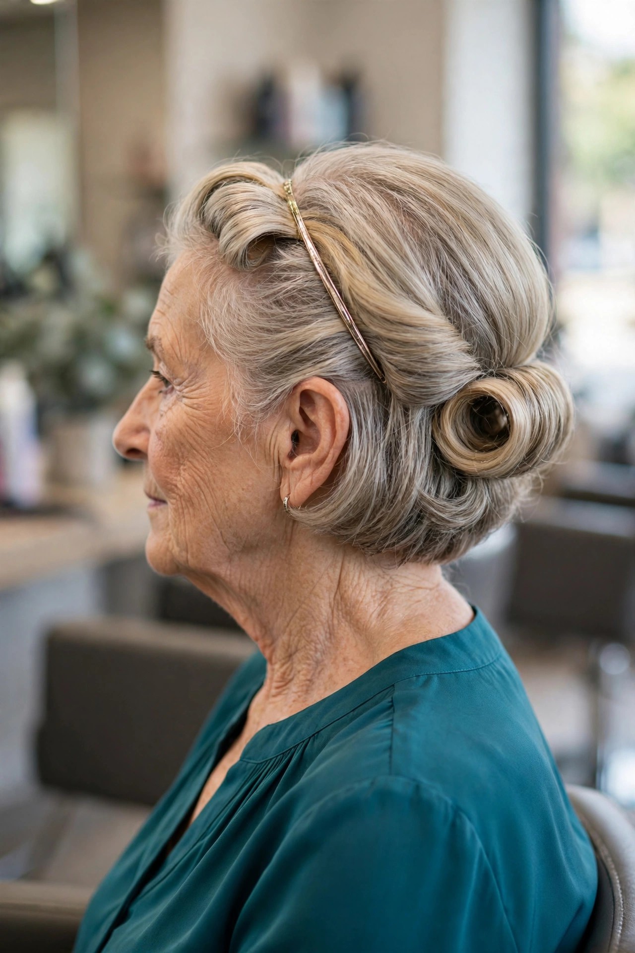 Headband-Assisted Rolled Updo - elegant updo for short hair woman over 60
