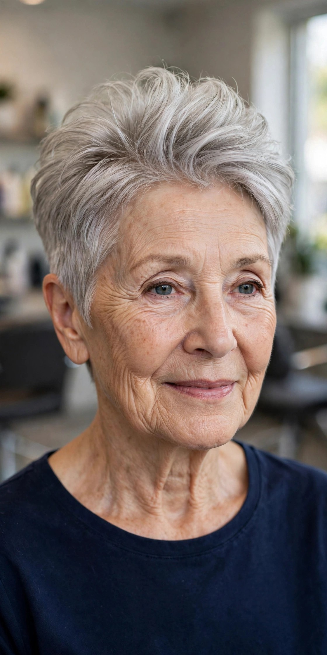 Crown-Height Pixie with Tapered Sides - face-lifting haircut on a woman over 60
