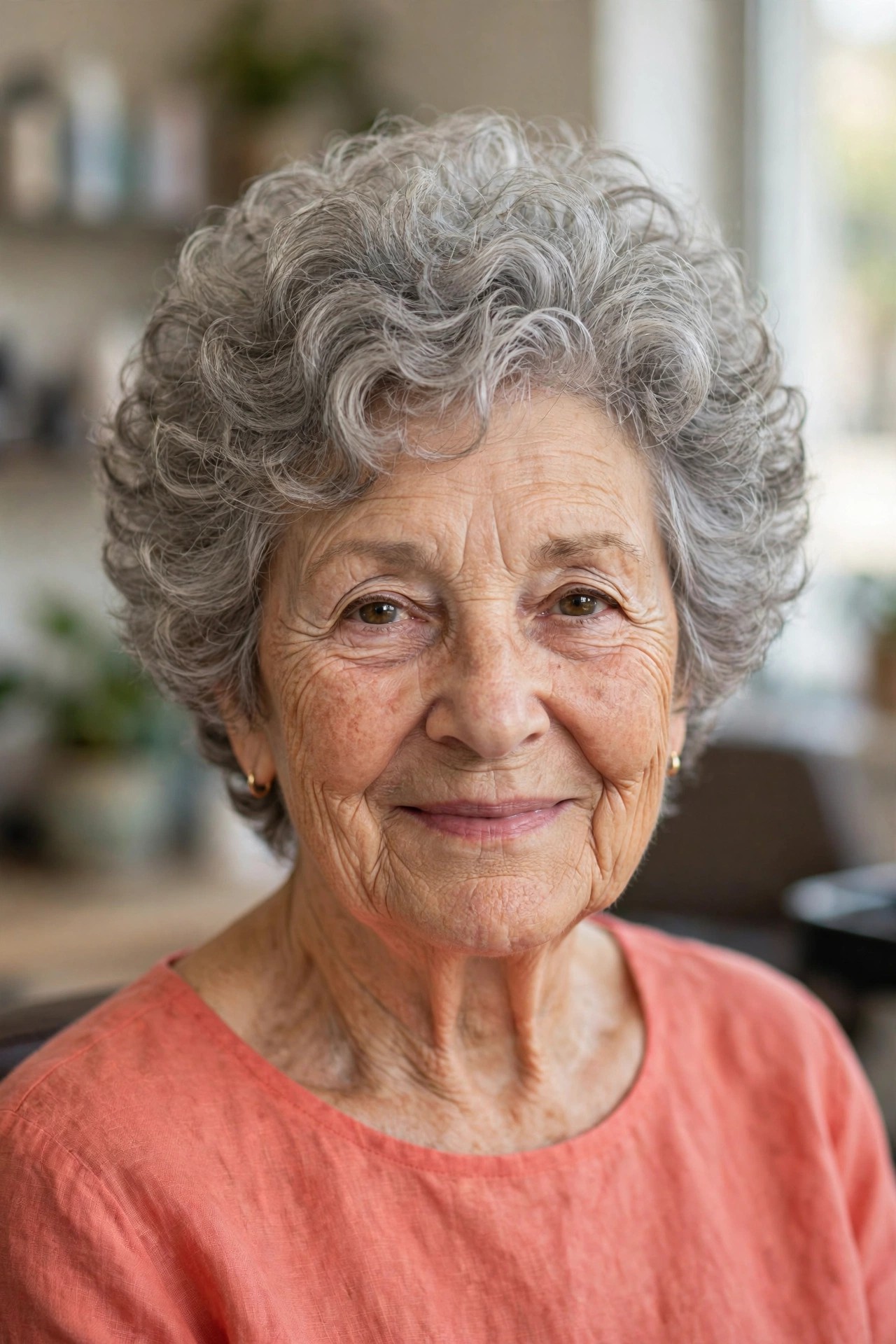 Curly Crown-Volume Cut - face-lifting haircut on a woman over 60