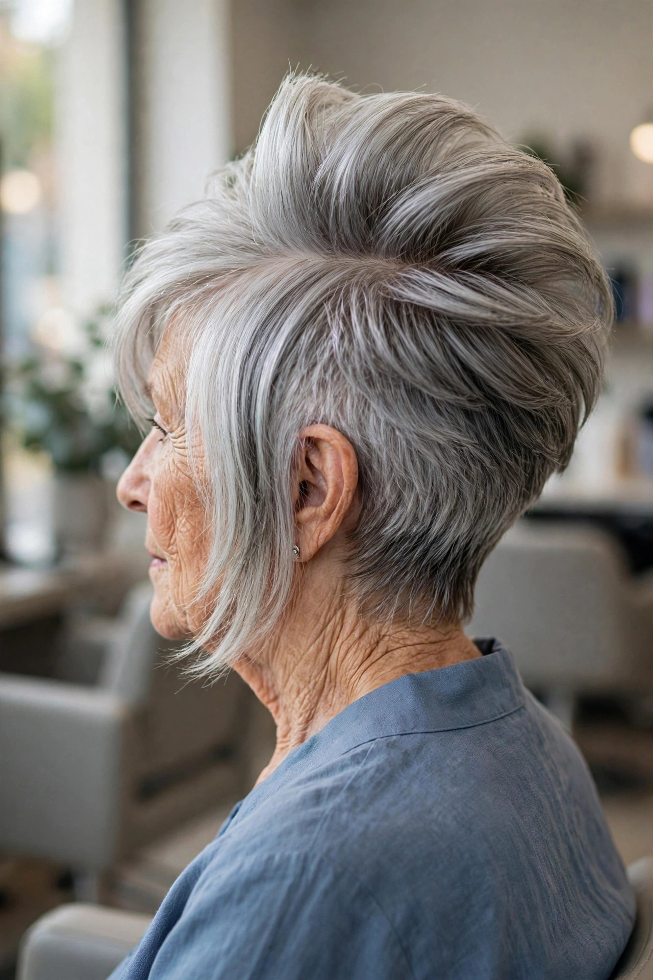 Wedge Cut with a Stacked Back - face-lifting haircut on a woman over 60