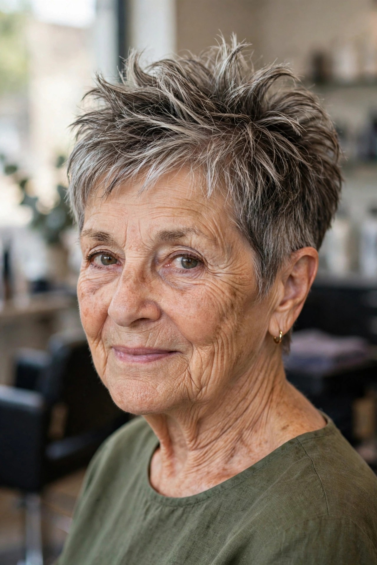 Choppy Pixie with Up-and-Back Texture - face-lifting haircut on a woman over 60