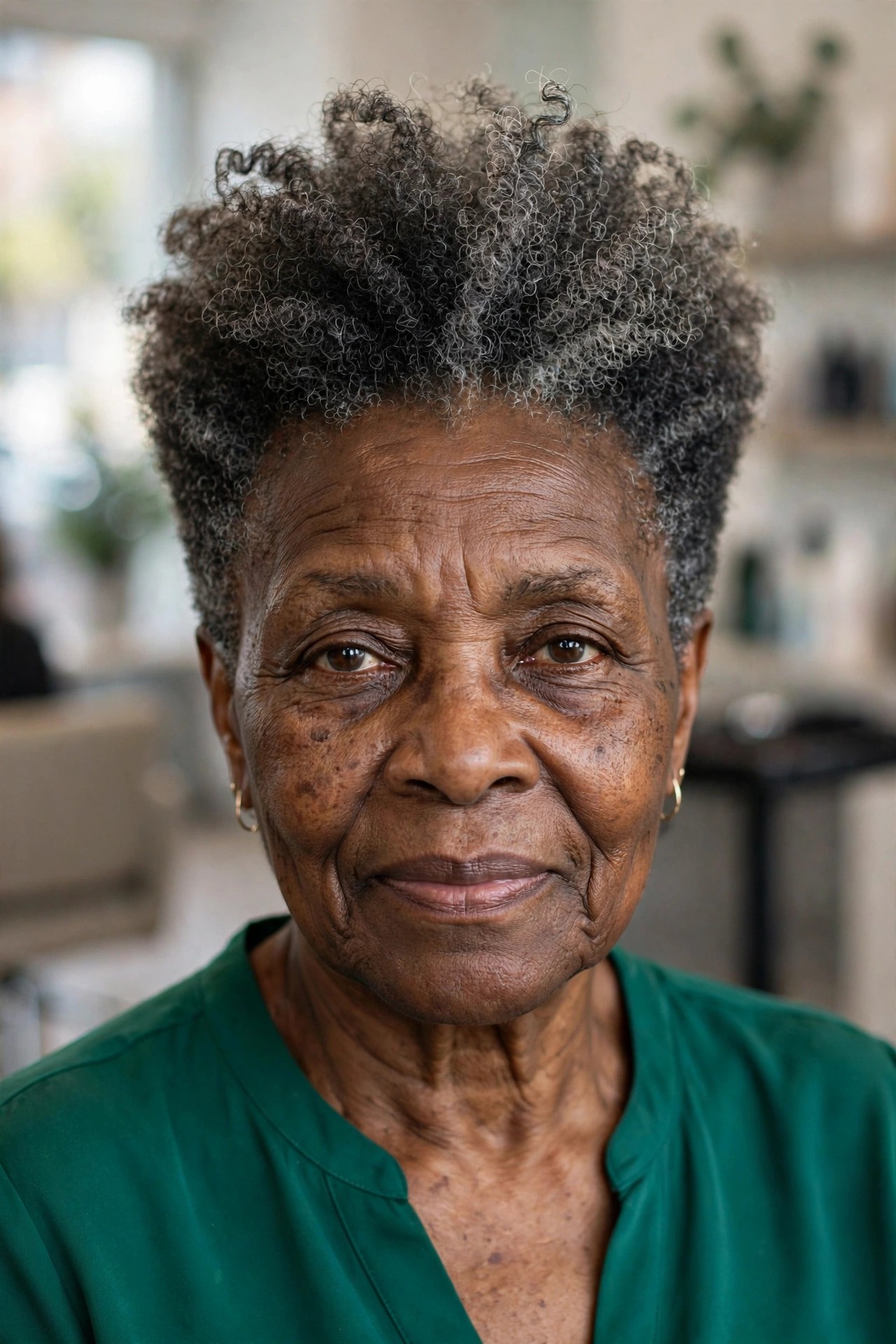 Tapered Natural Curls with a High Top - face-lifting haircut on a woman over 60