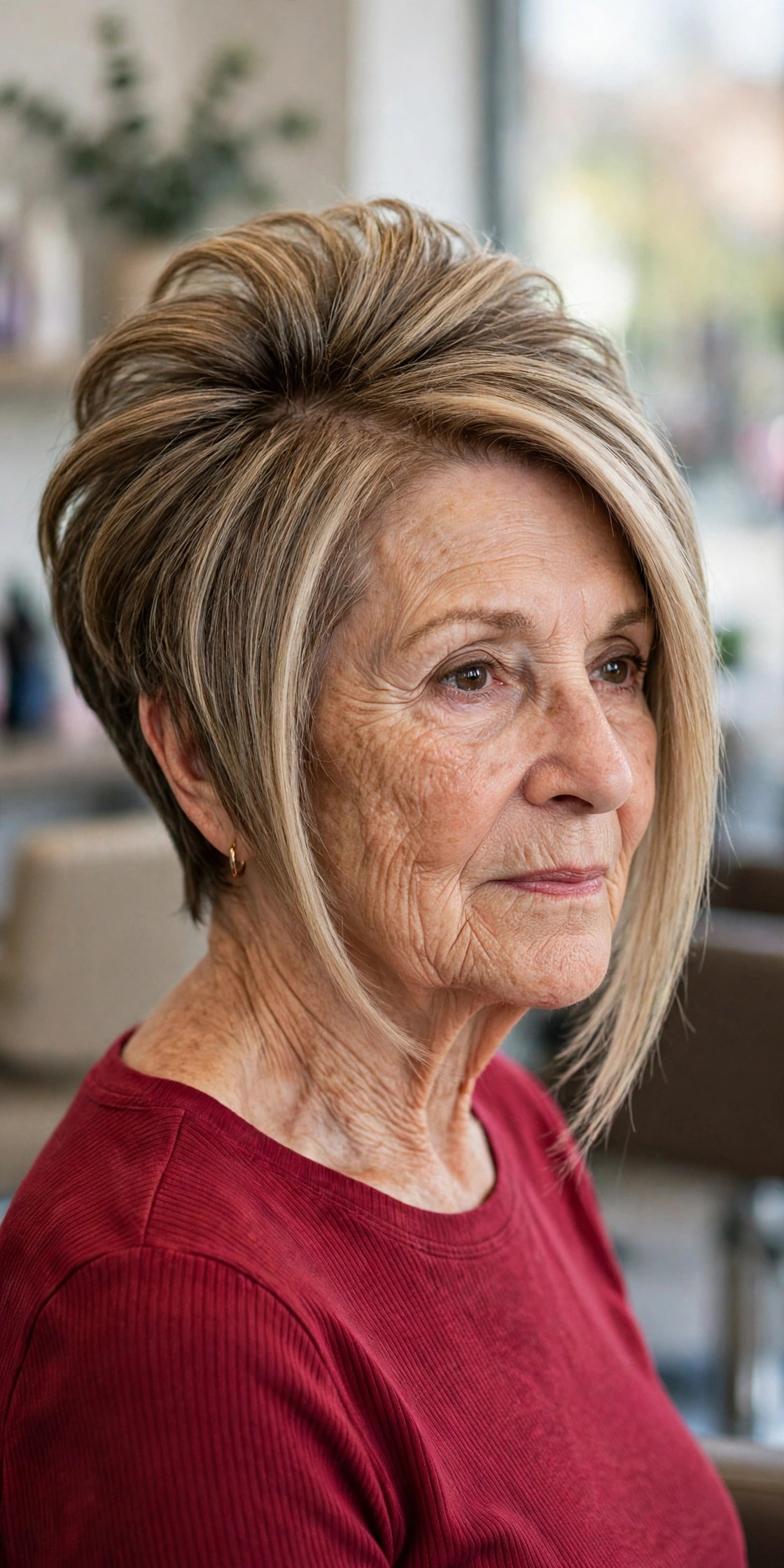 Diagonal Forward Bob with a Lifted Back - face-lifting haircut on a woman over 60