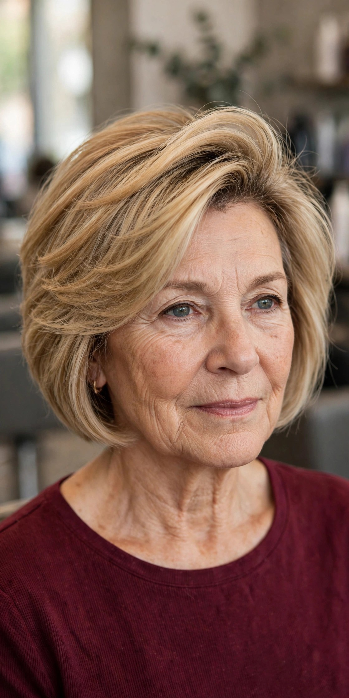 Deep Side-Part Bob with Lifted Roots - face-lifting haircut on a woman over 60