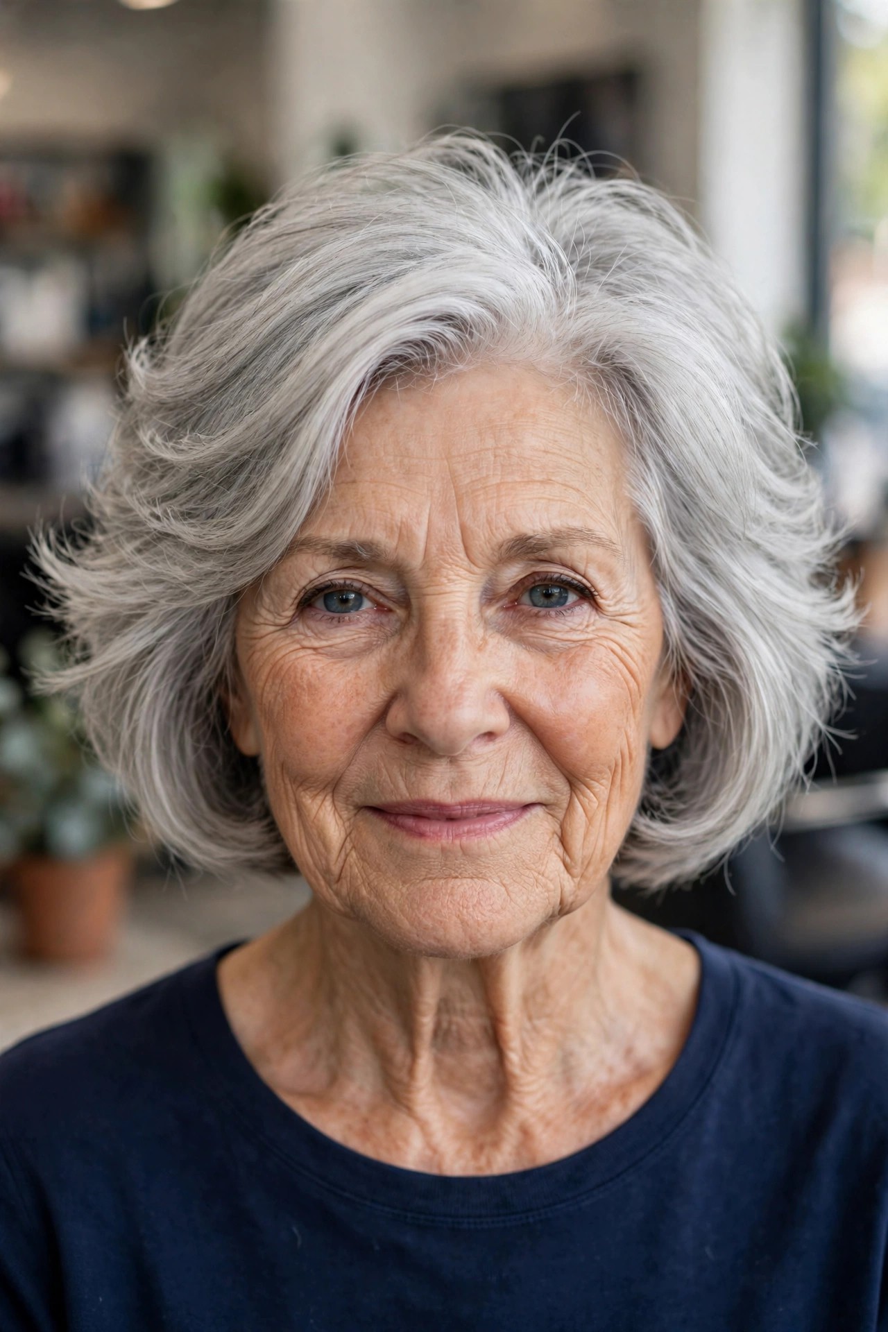 Classic Feathered Bob with Crown Lift - feathered haircut for a woman over 60 with volume