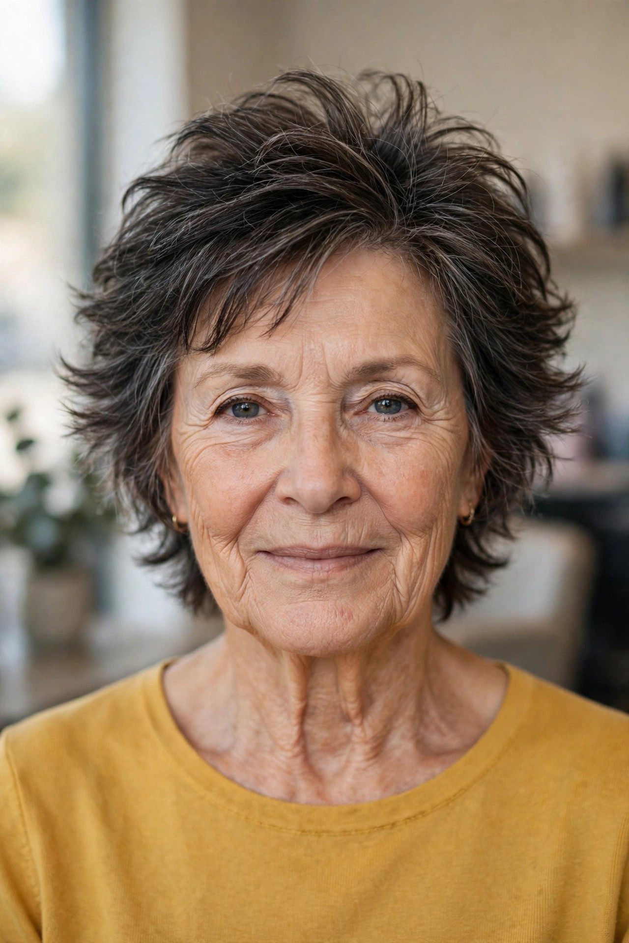 Short Feathered Shag with a Lifted Crown - feathered haircut for a woman over 60 with volume